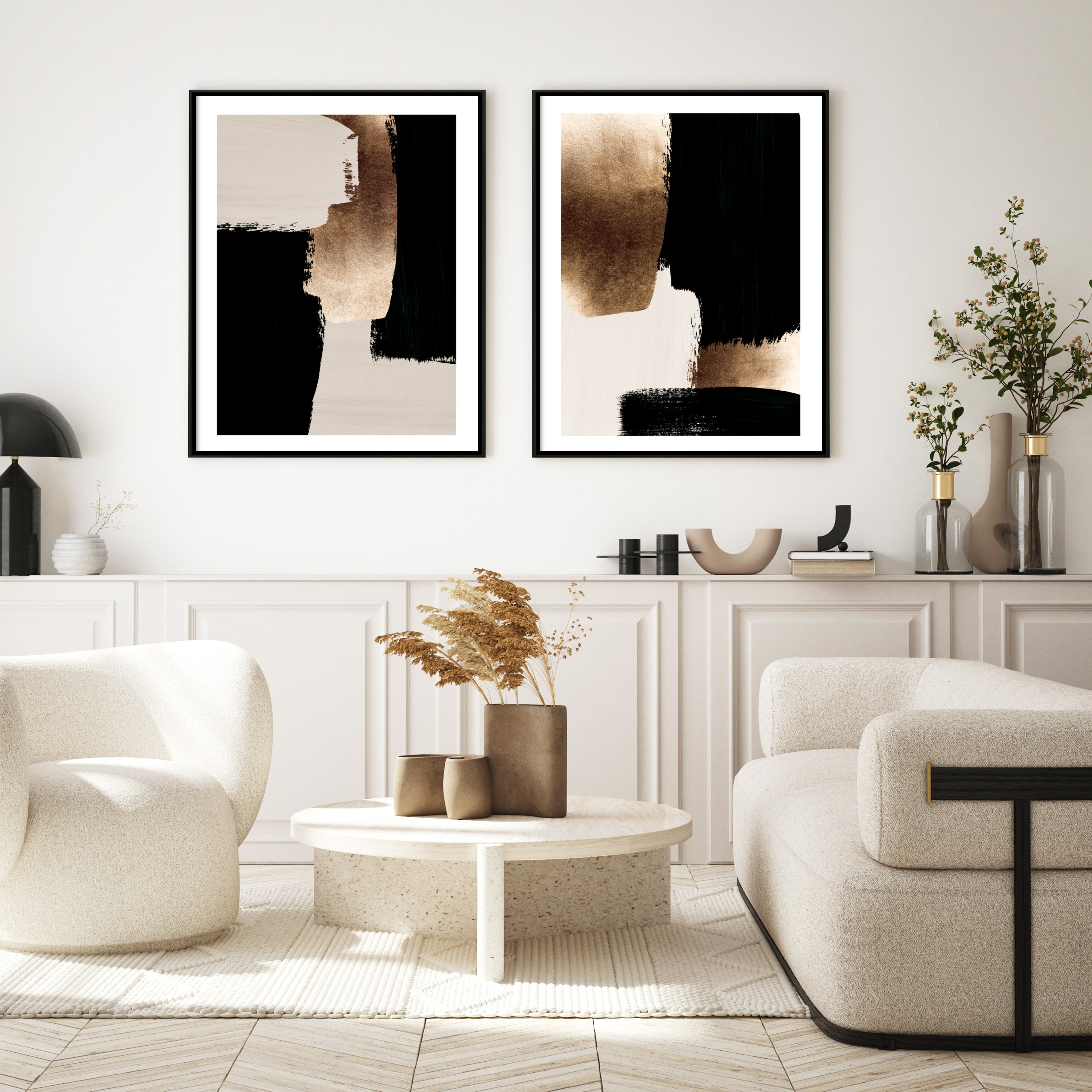 slay my print stroke composition wall posters in neutral living room