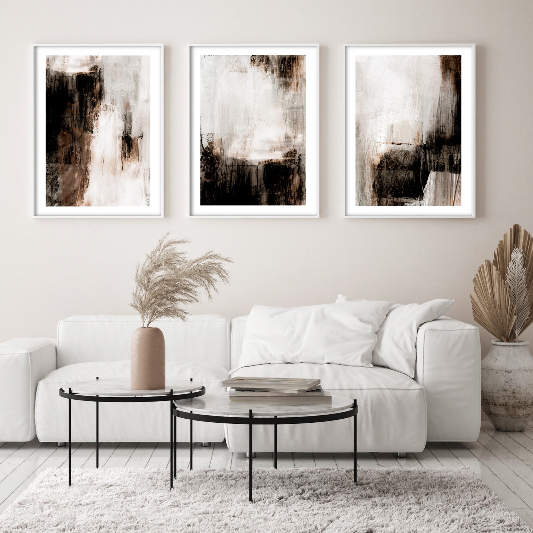 abstract paint wall art in white living room