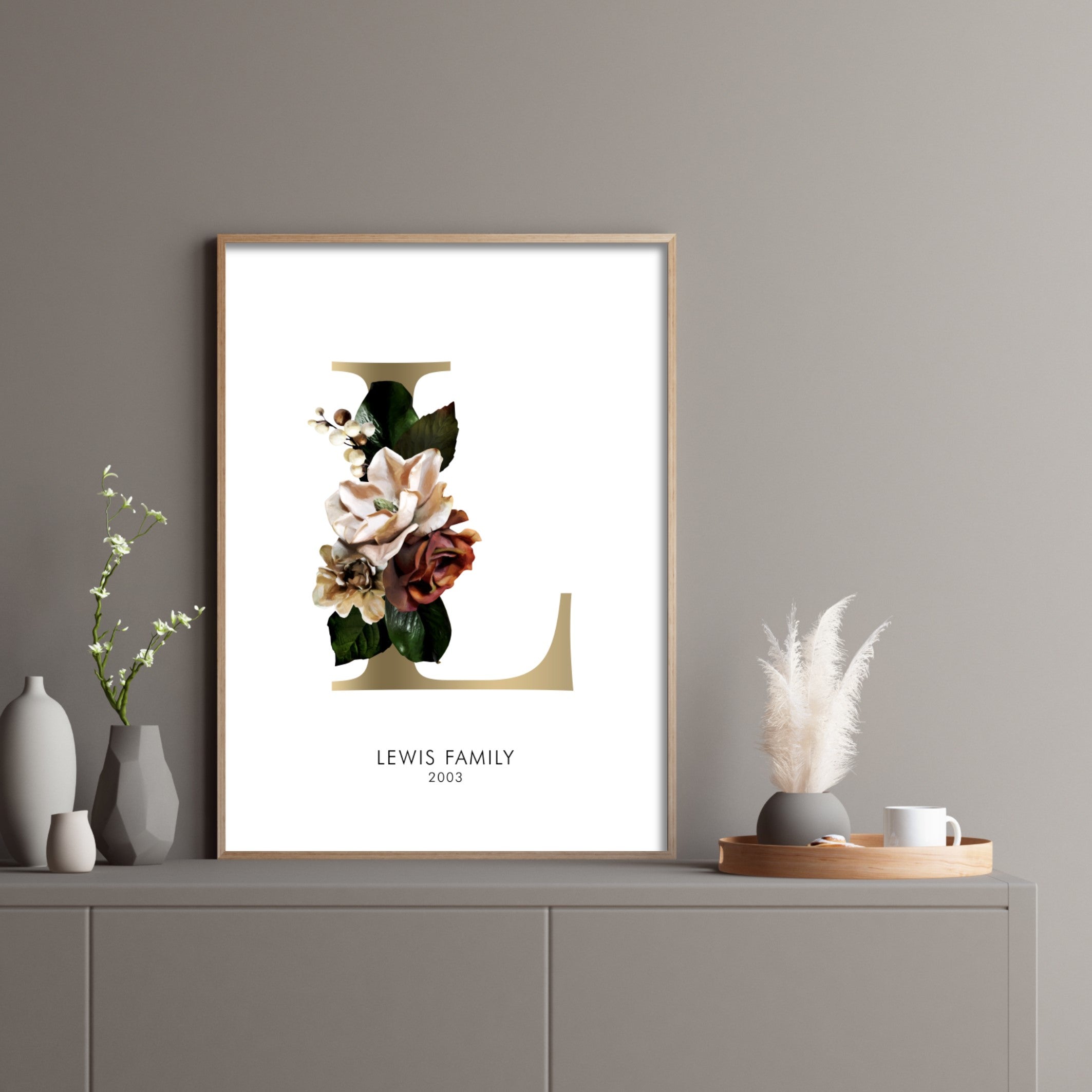 Print poster wall art personalised floral alphabet