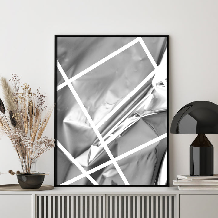 abstract silver foil wall art in grey home