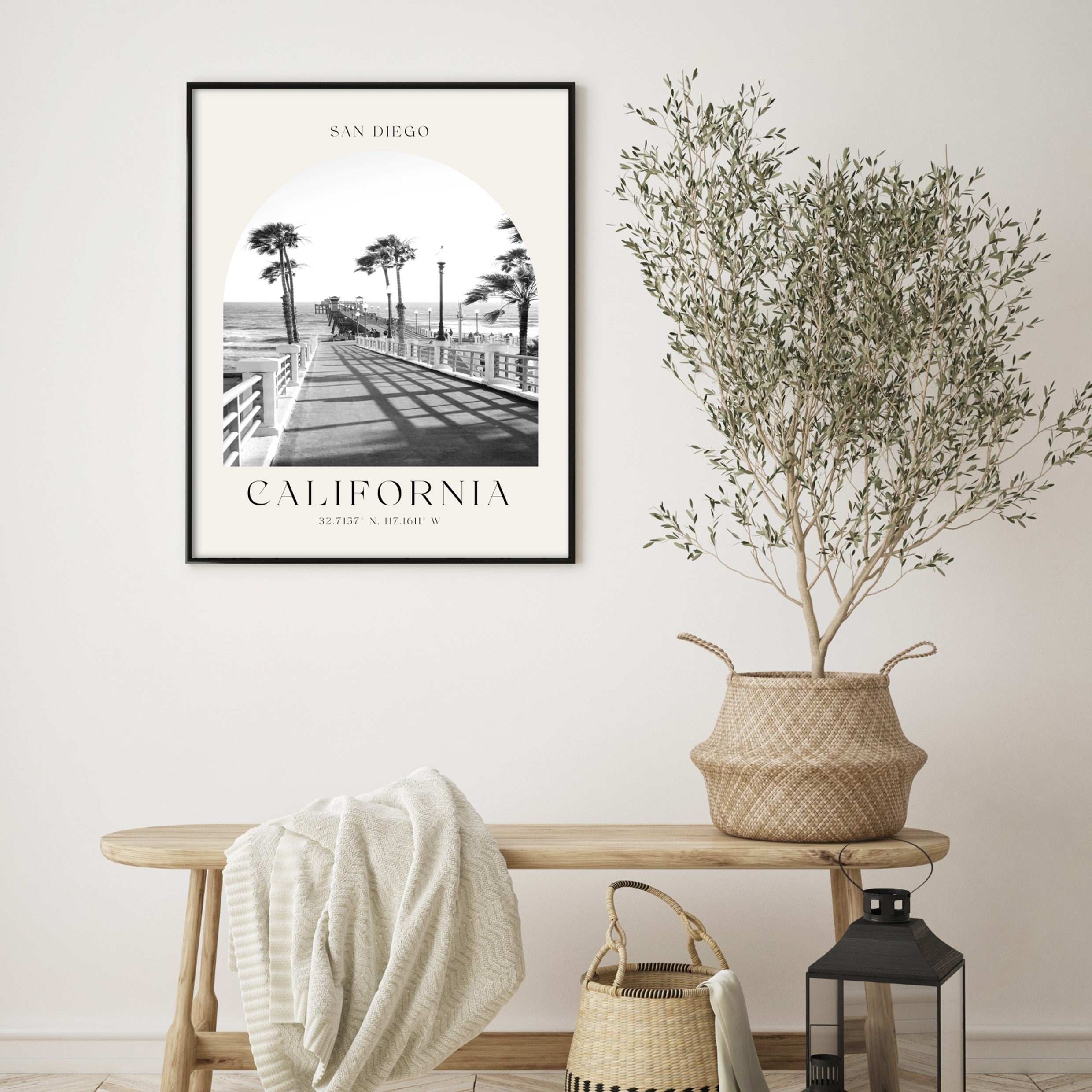 san diego wall poster in boho living room