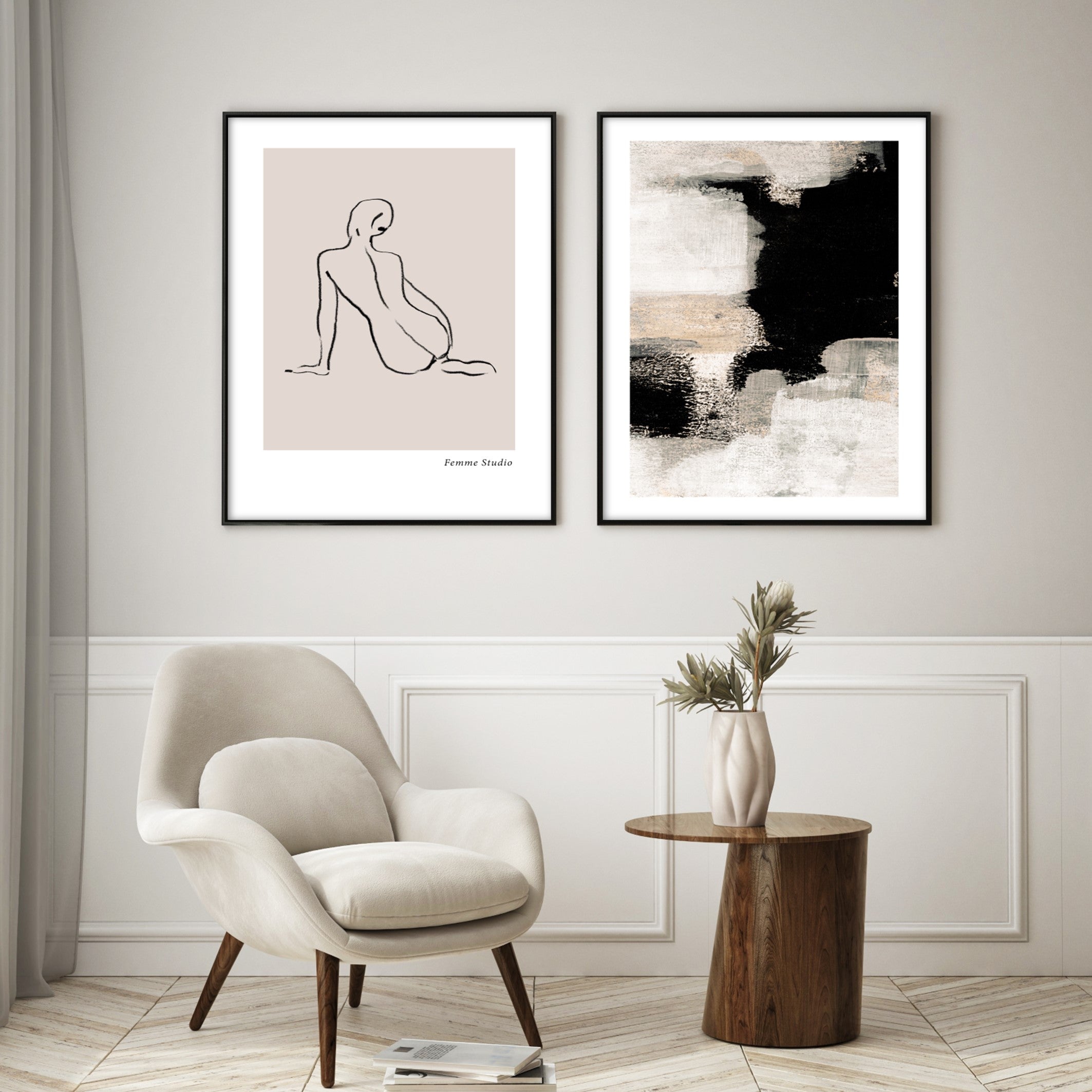 studio femme female body illustration wall art in modern living room