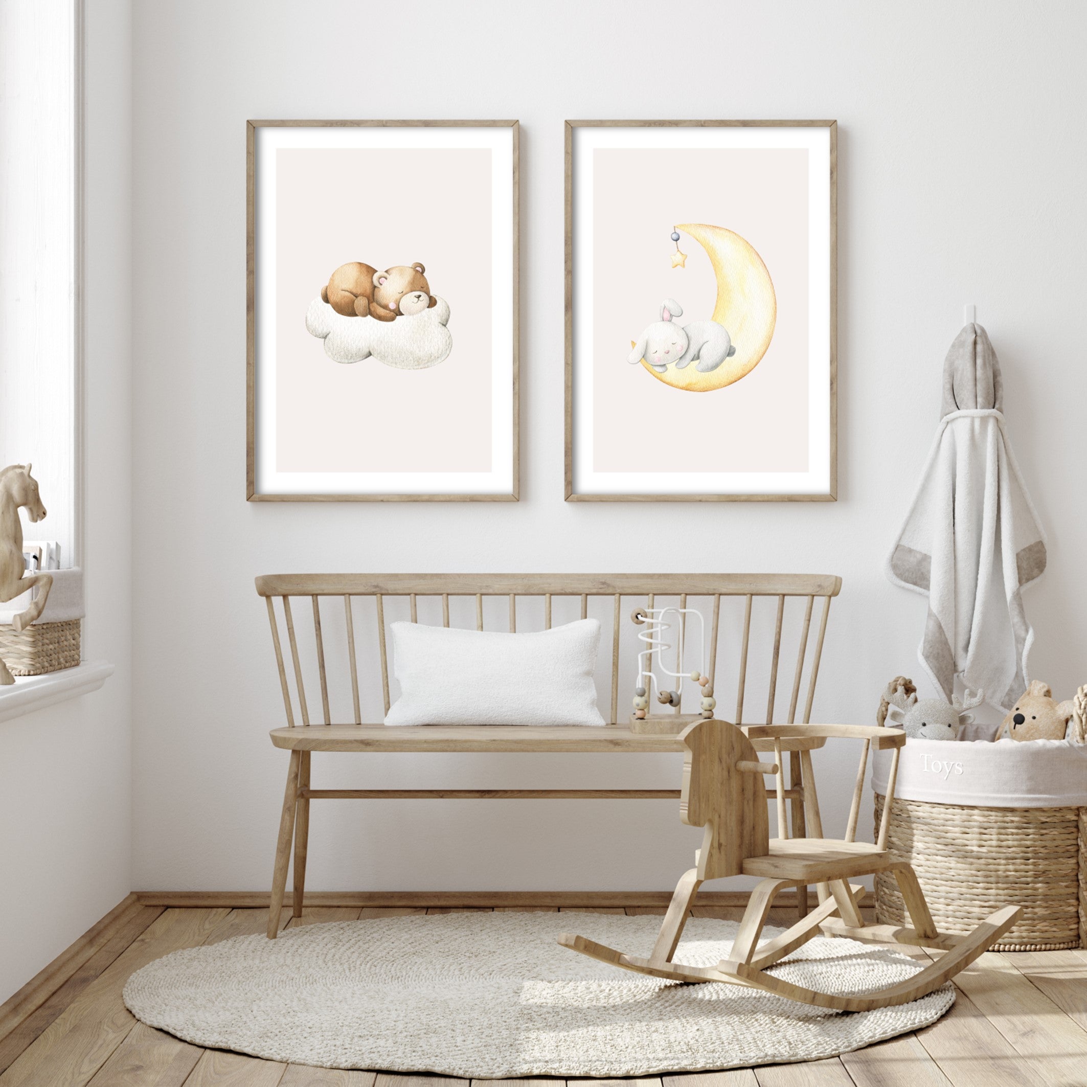 Cute illustrated art  sleeping bunny poster for kids