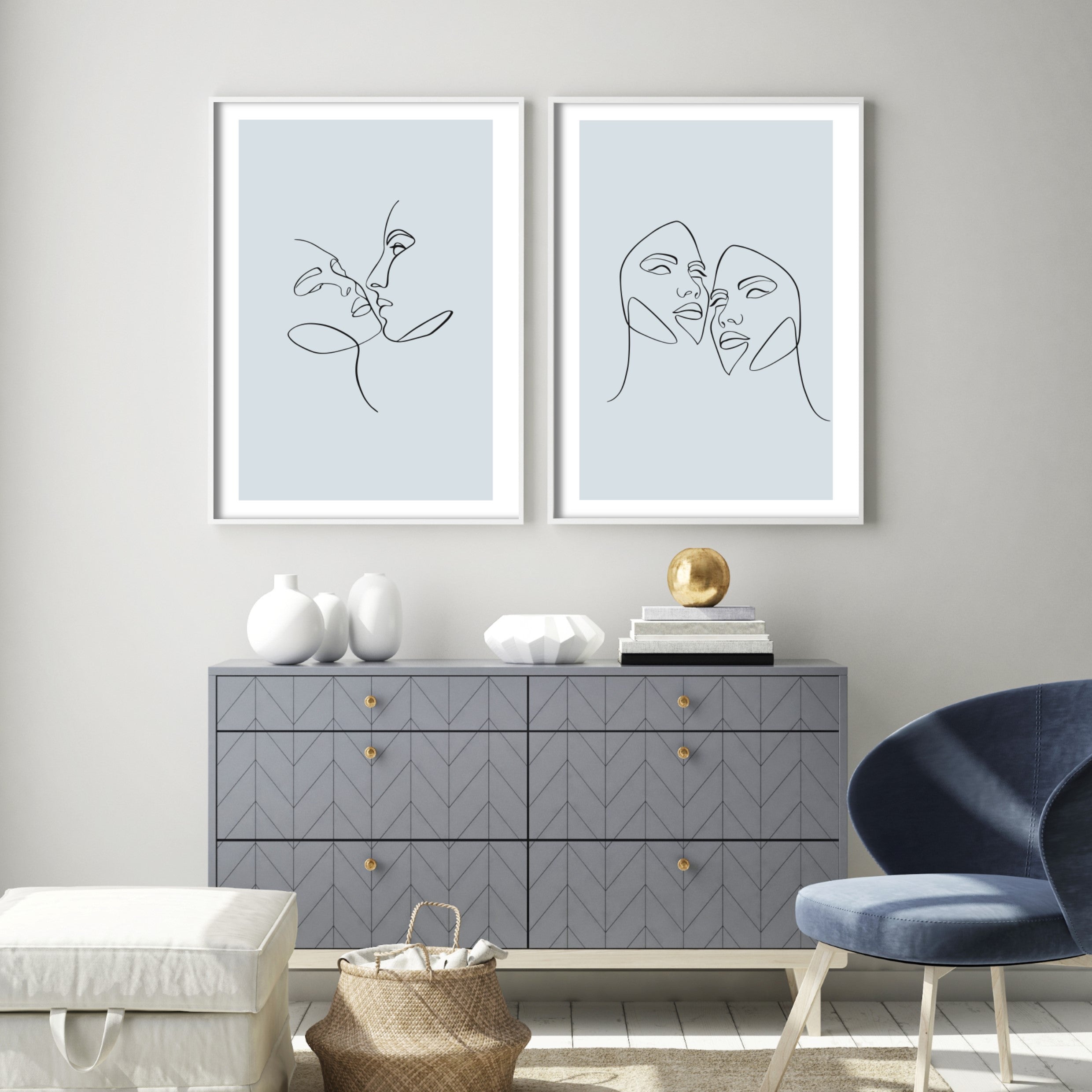 Print poster wall art blue faces 1