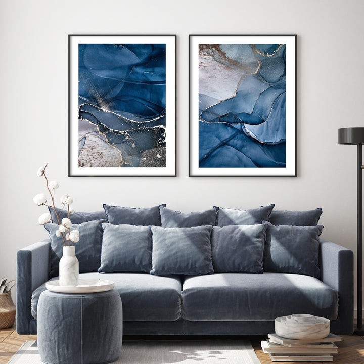 deep blue ink wall posters in living room