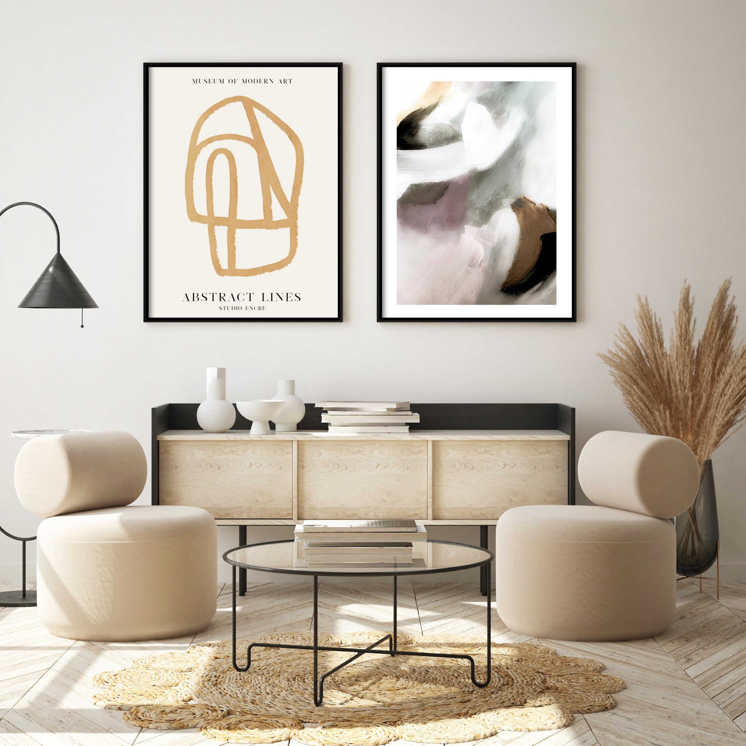 illustrated wall art in luxury home