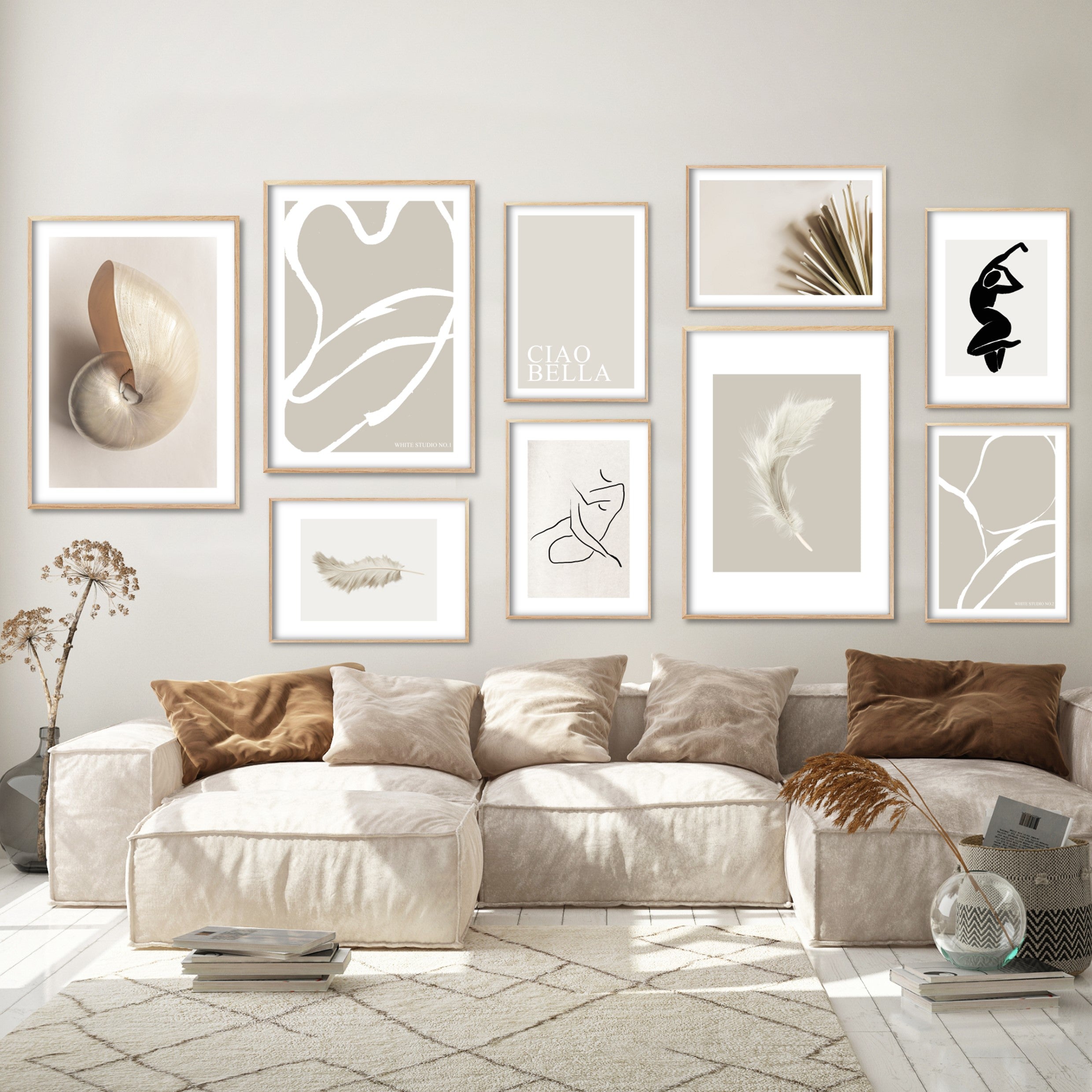 Print poster wall art white in light brown décor living room