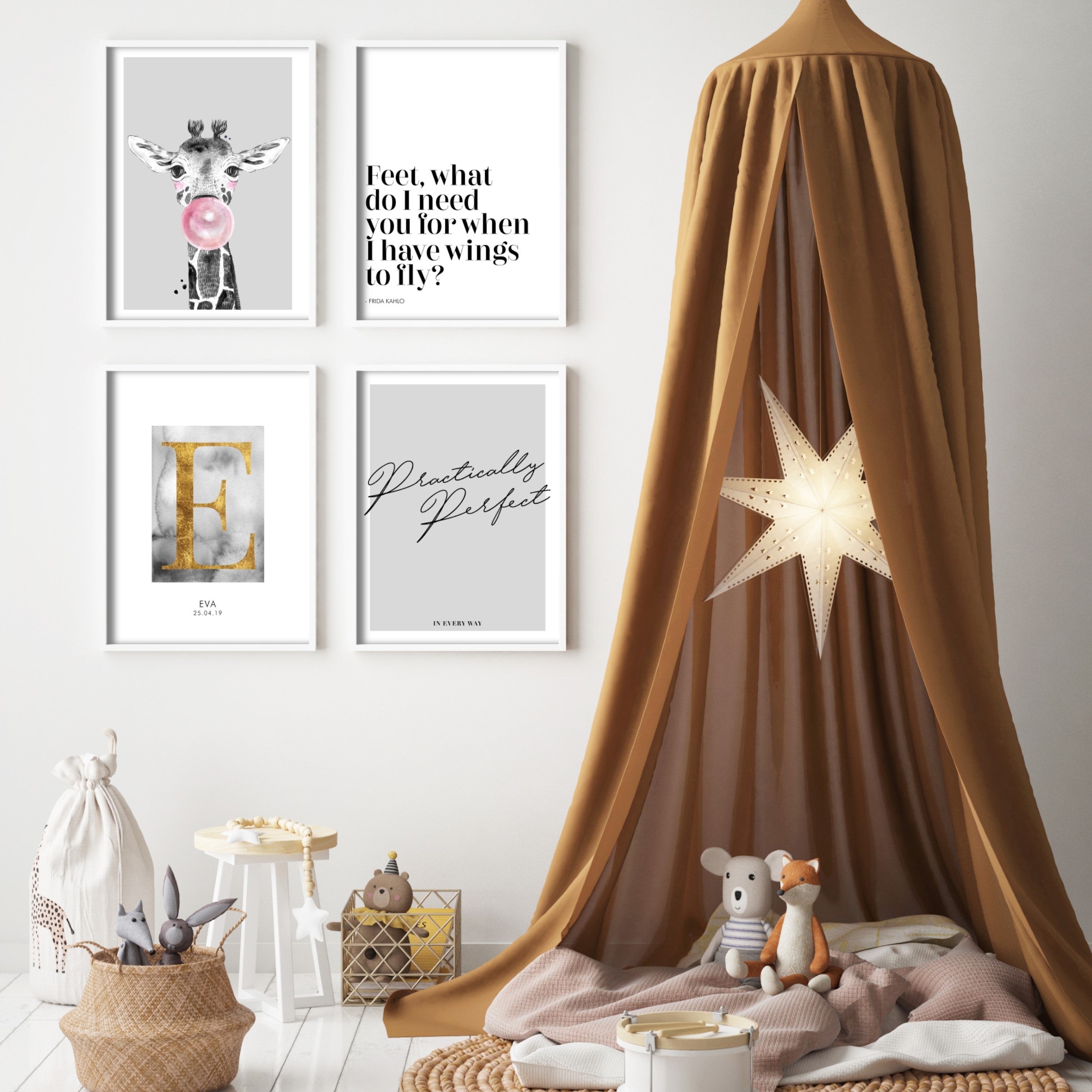 Frida Kahlo inspirational quote wall art in boho play room