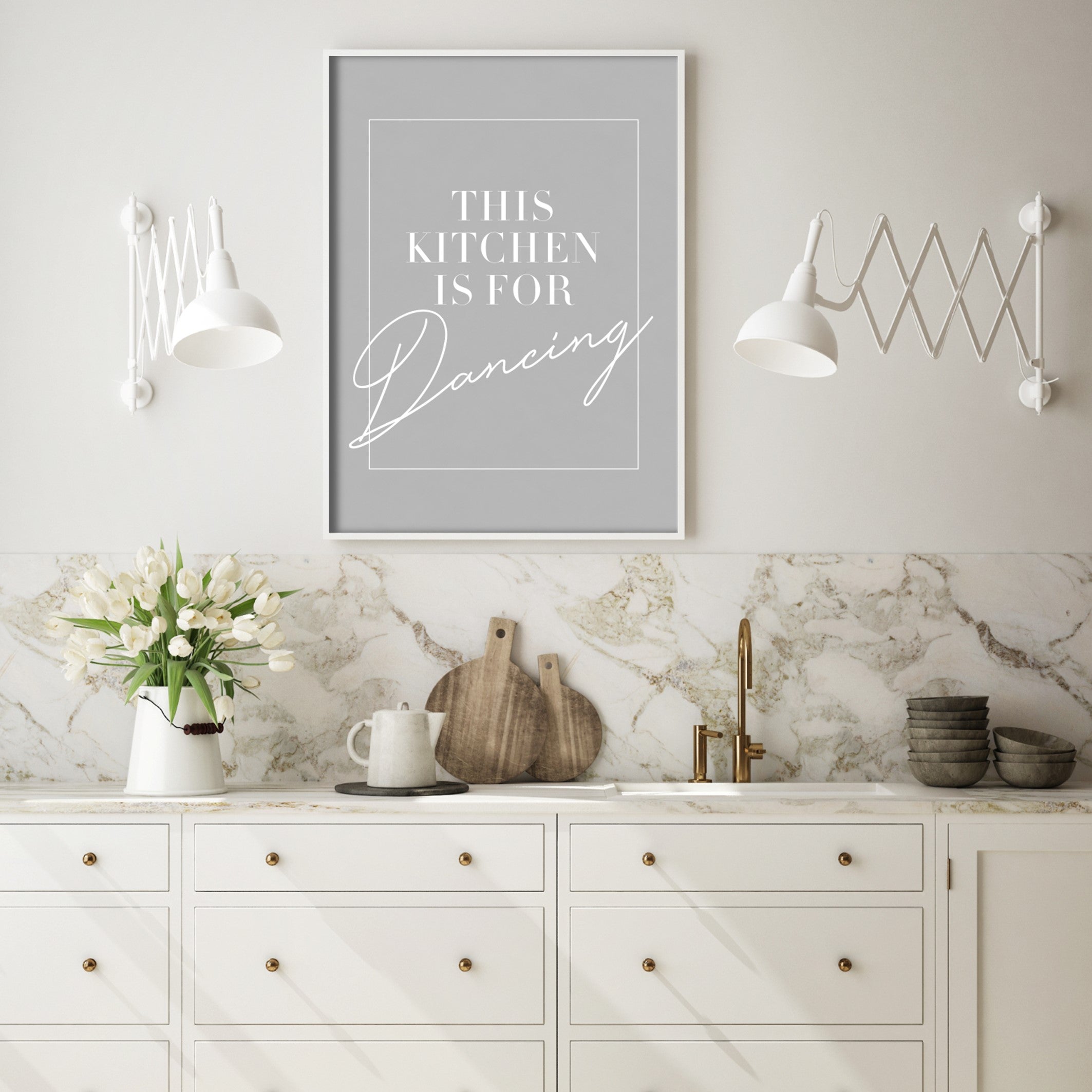 Print poster wall art this kitchen is for dancing grey