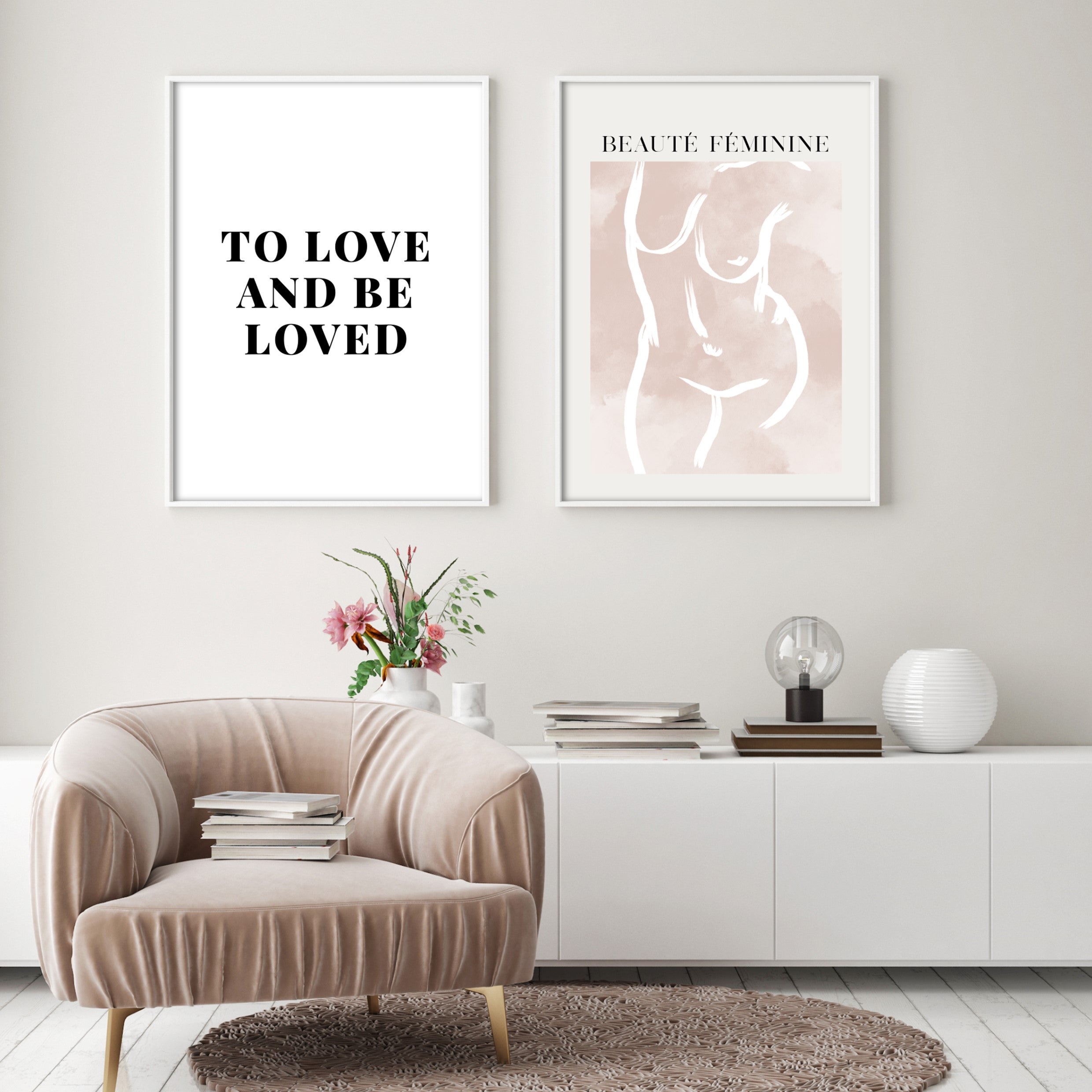 to love and be loved modern print in white wood frame