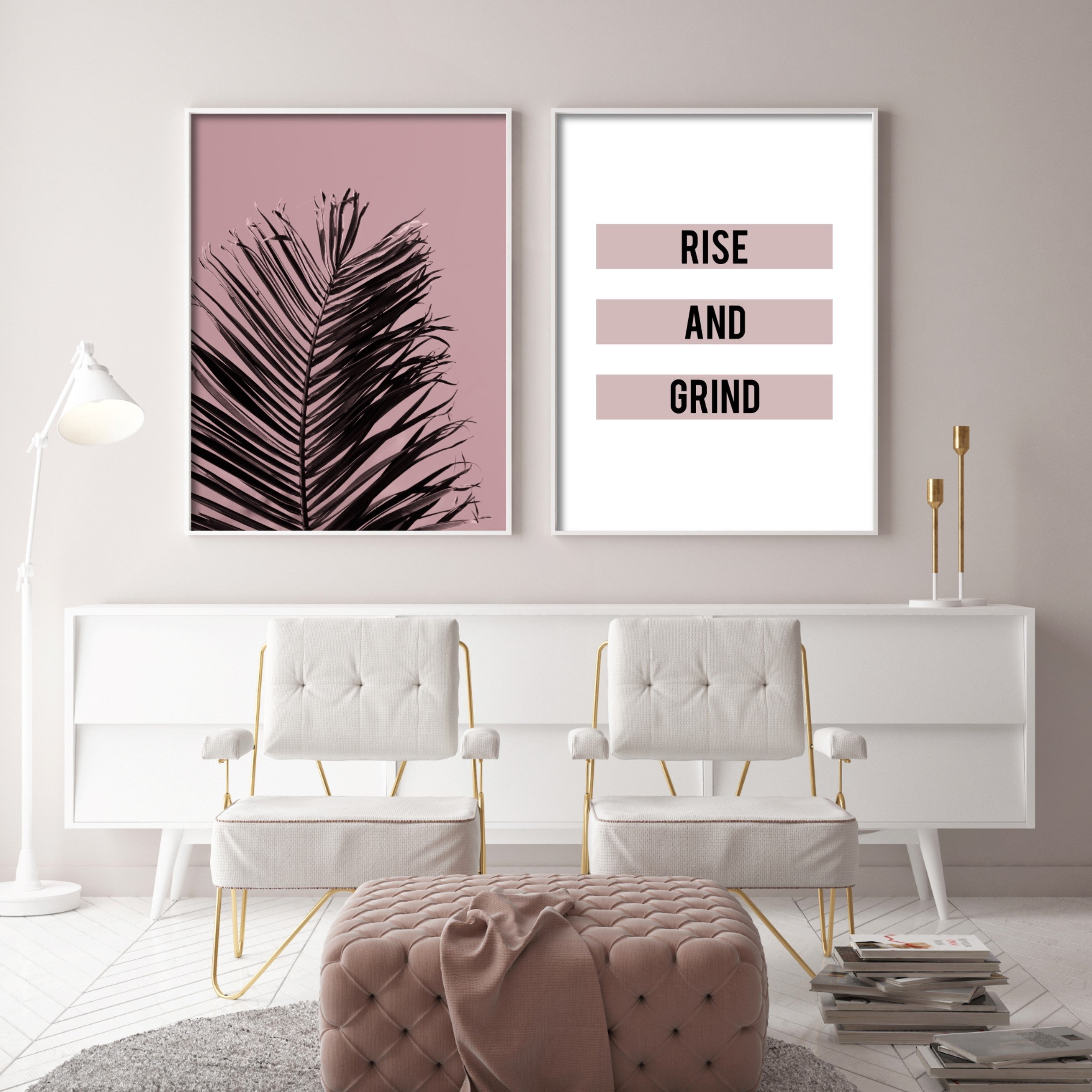 Print poster wall art pink palm