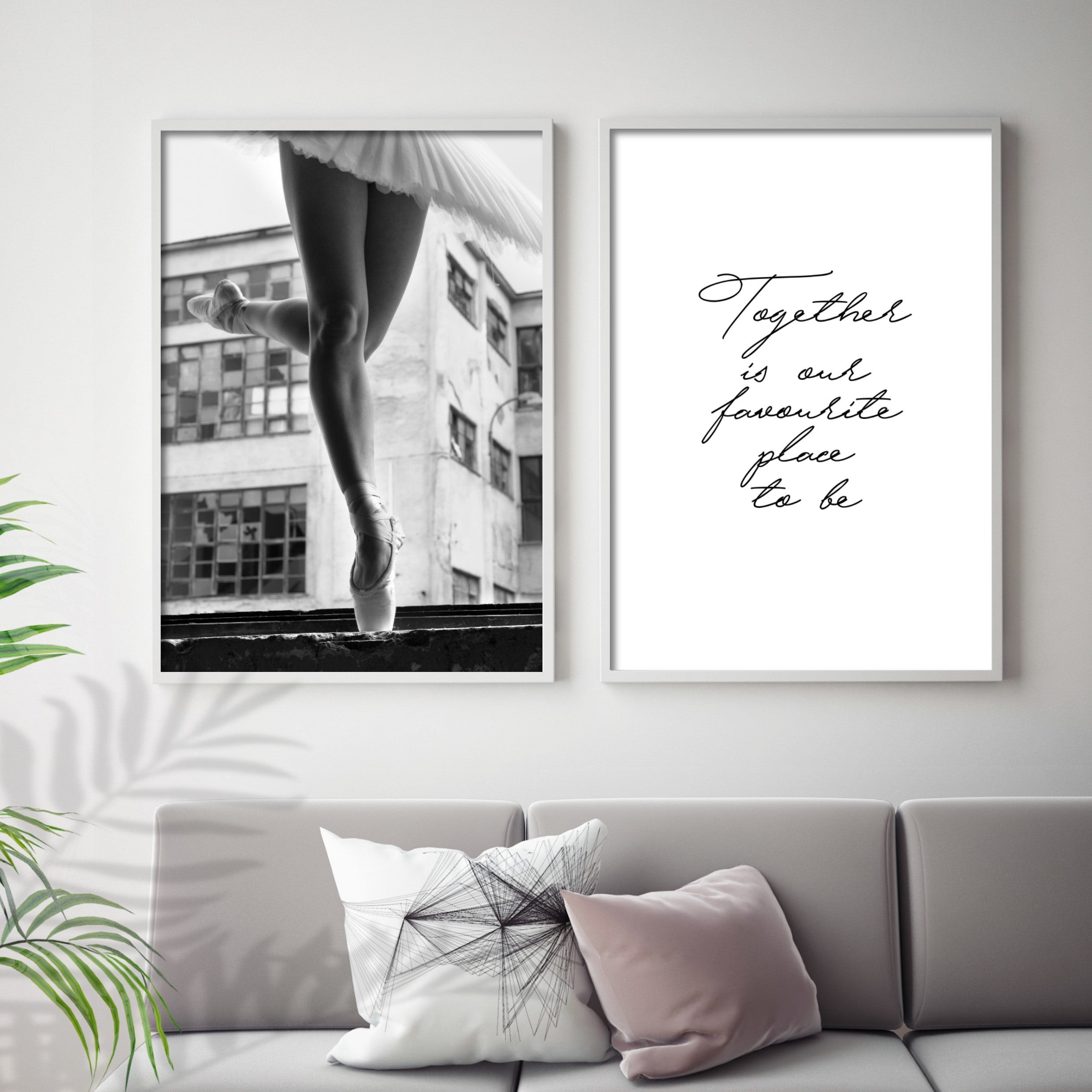 ballerina wall art in scandi style living room