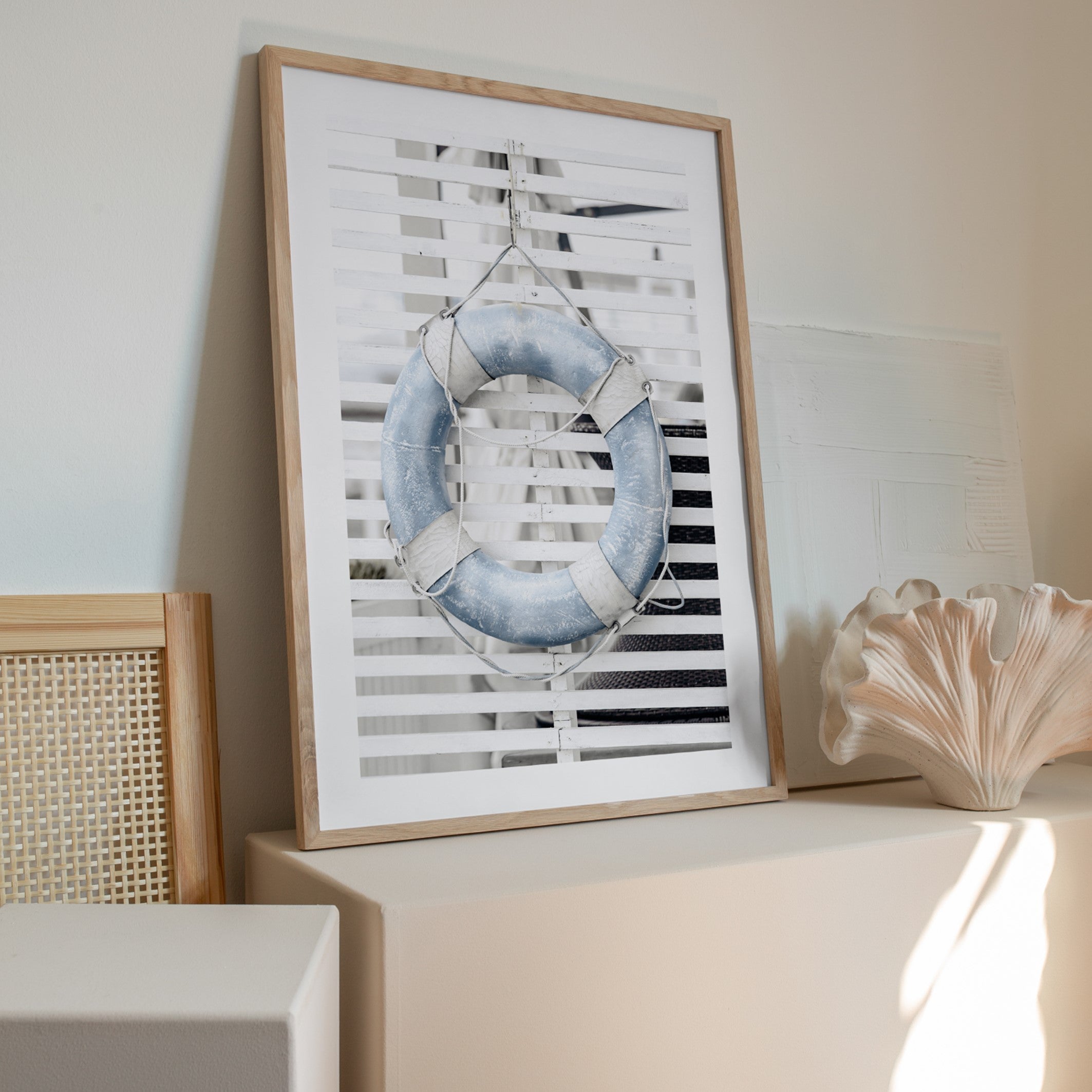 blue lifebuoy wall art