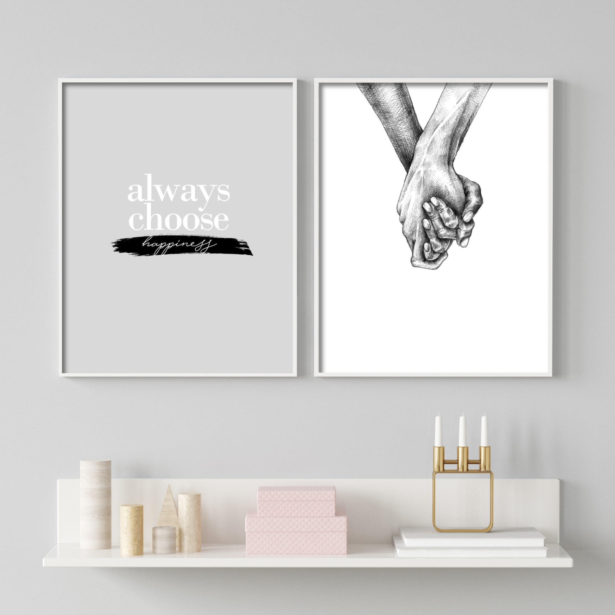 Print poster wall art always choose happiness grey