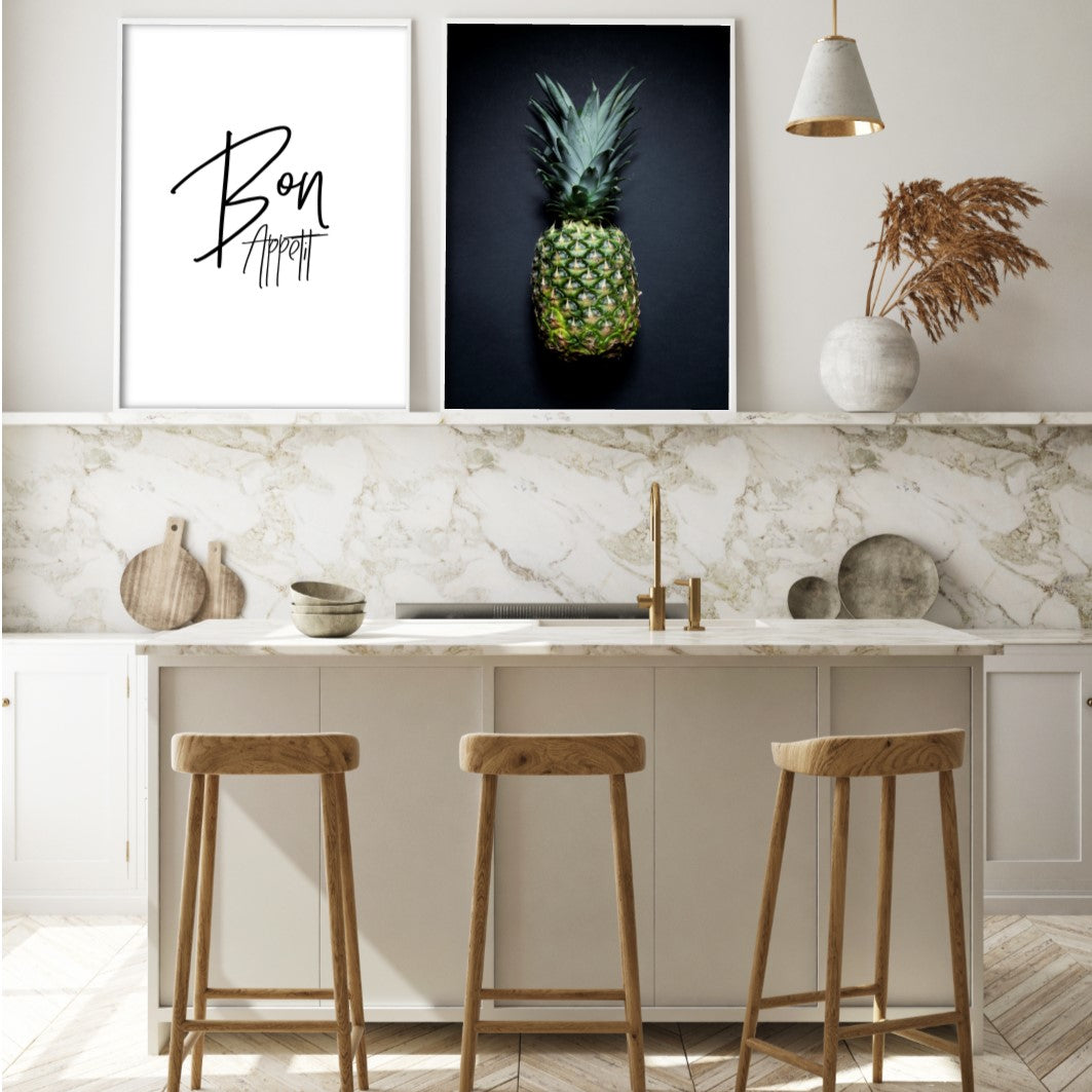 Print poster wall art pineapple on black