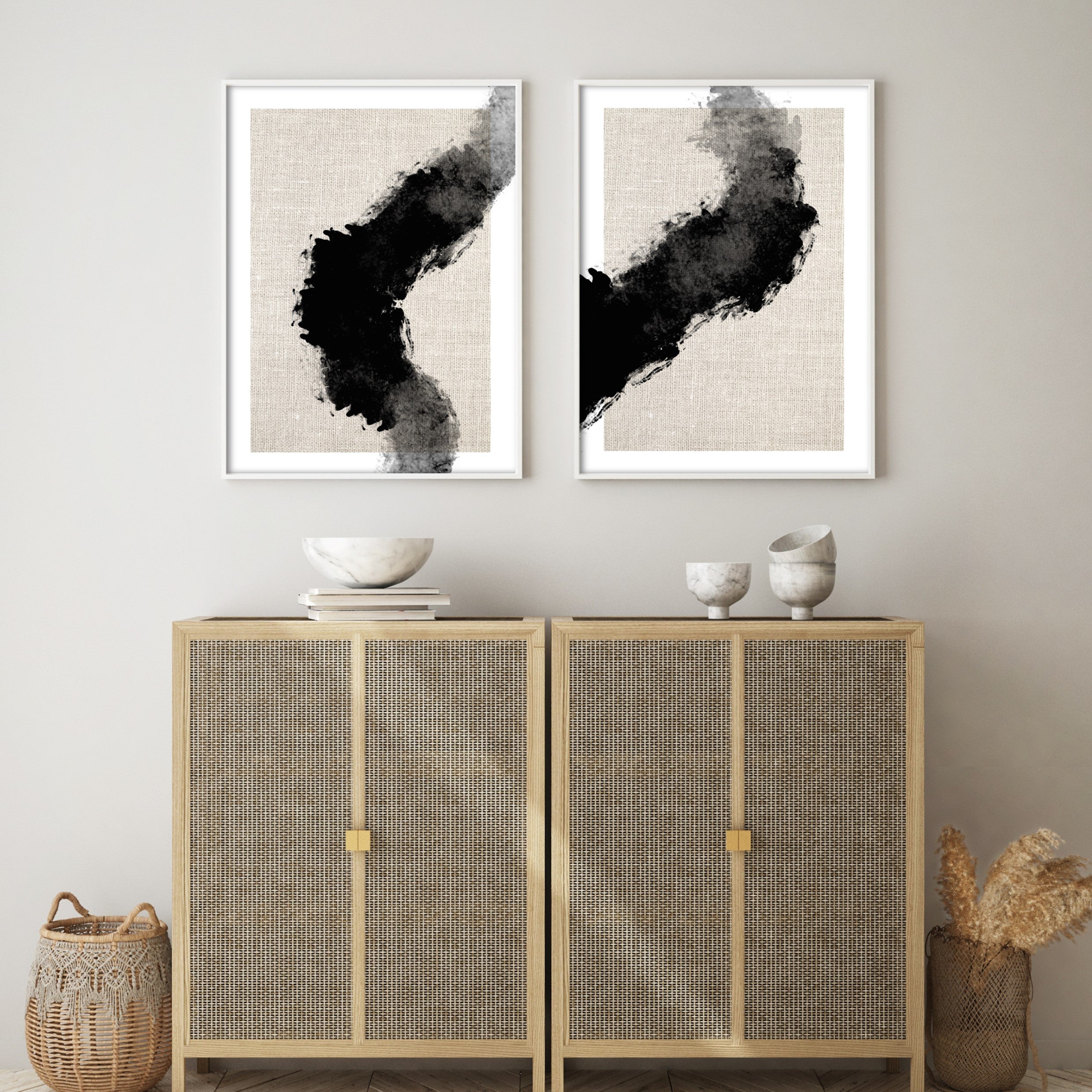 canvas abstract wall prints in boho room