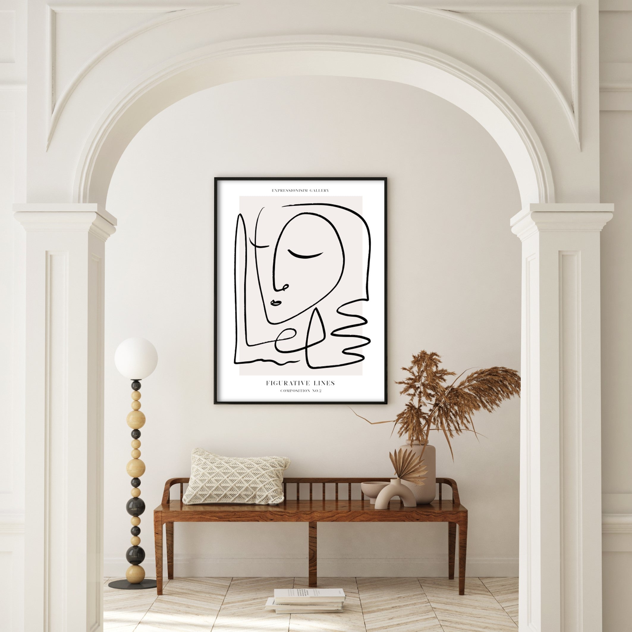 figurative lines wall art in boho house