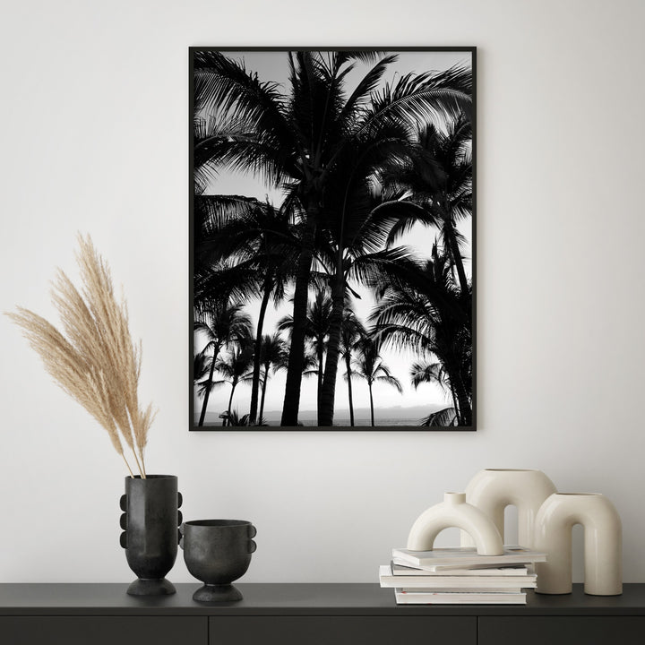 ocean palms wall art in scandi home