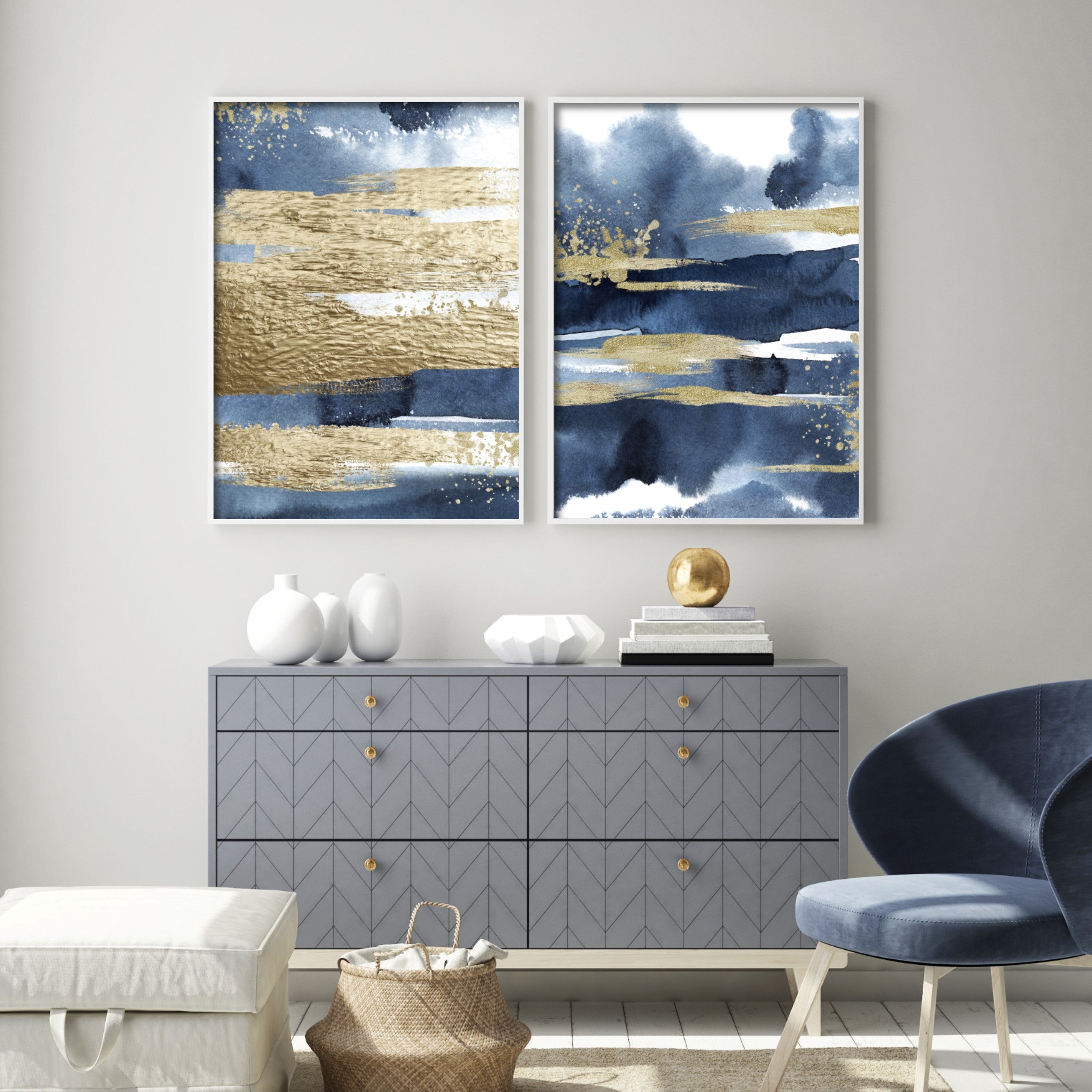 Print poster wall art blue and gold 2