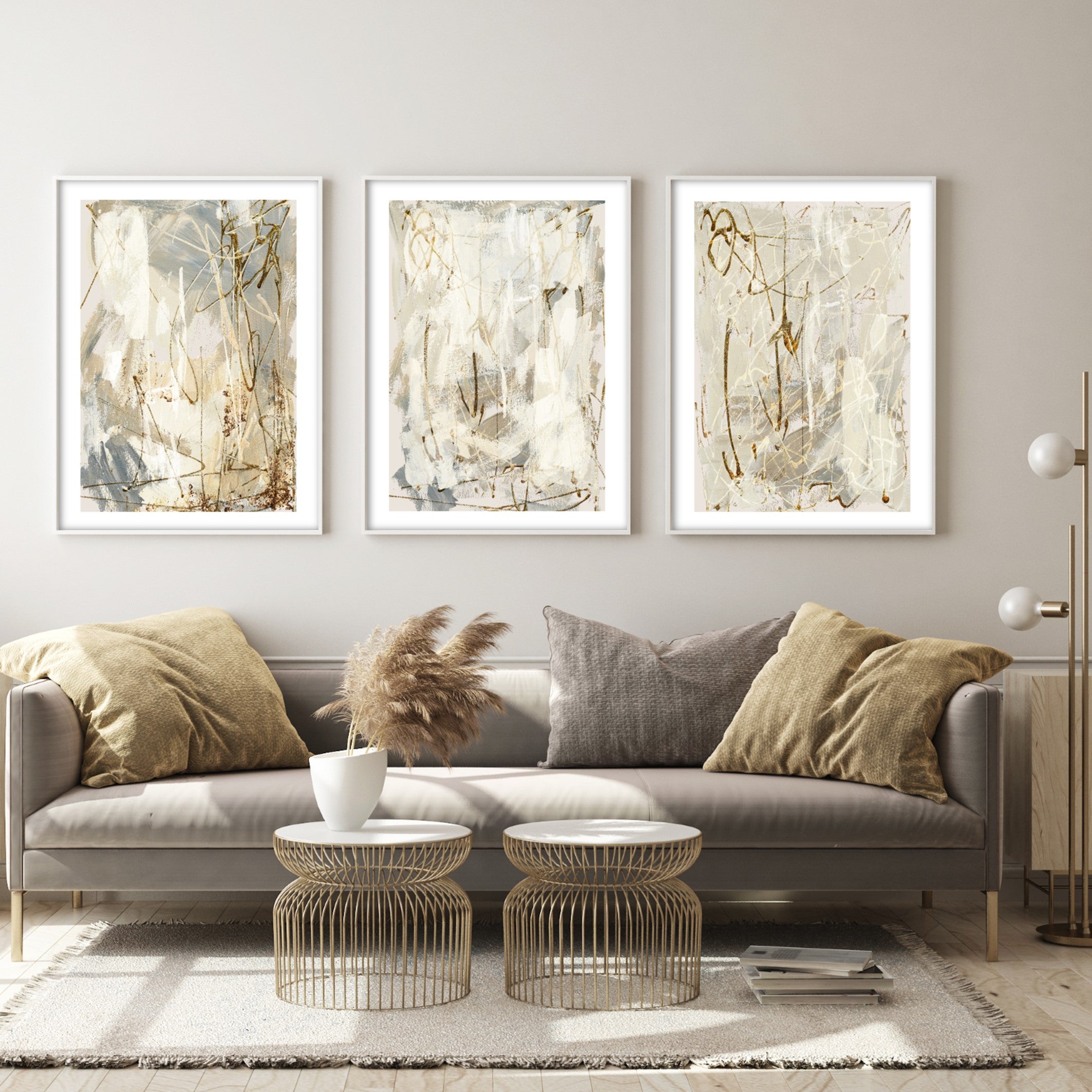 acrylic neutral beige wall art in modern living room