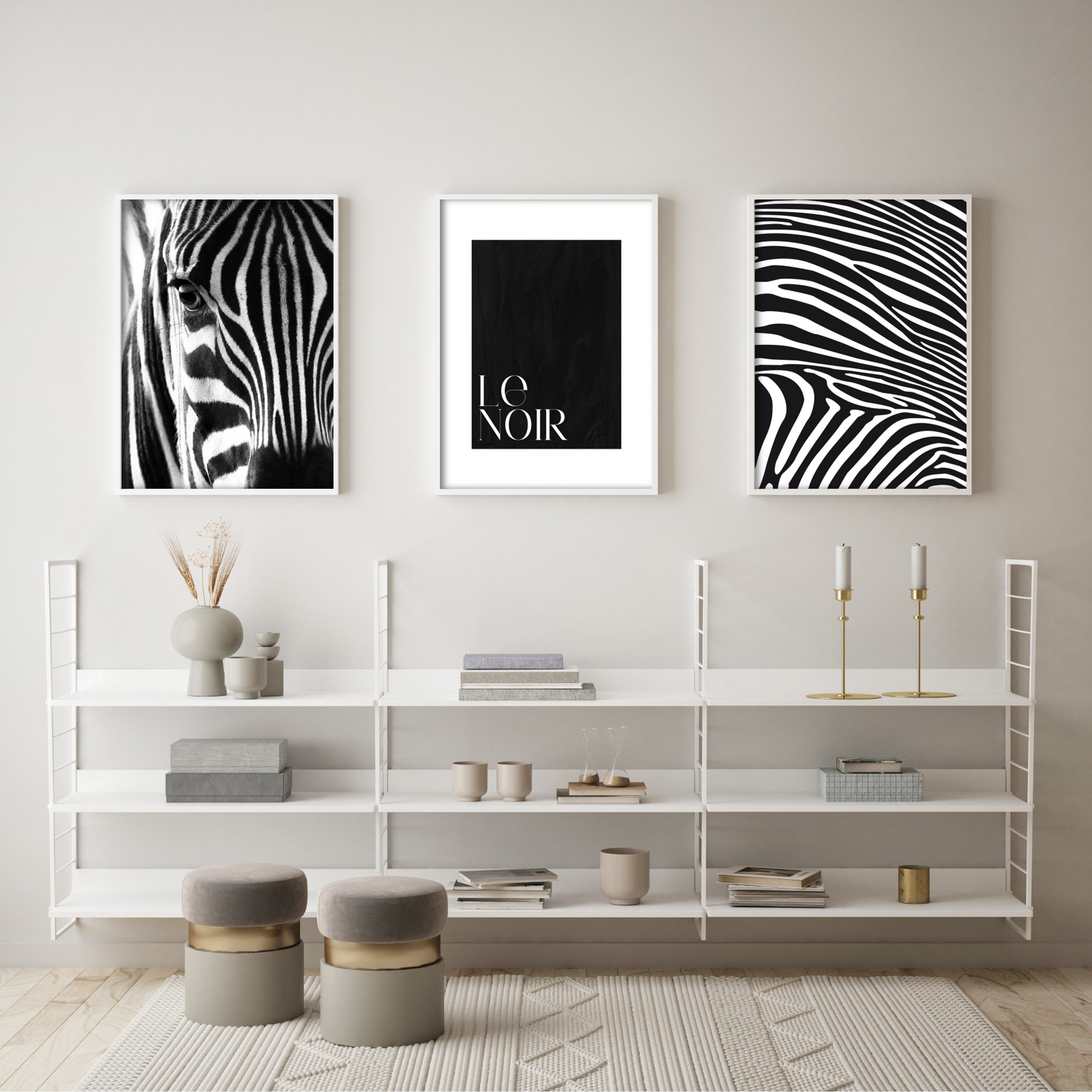 black and white zebra inspired wall art