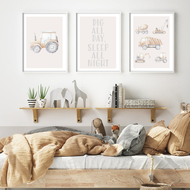 Dig All Day, Sleep All Night typography art poster for kids