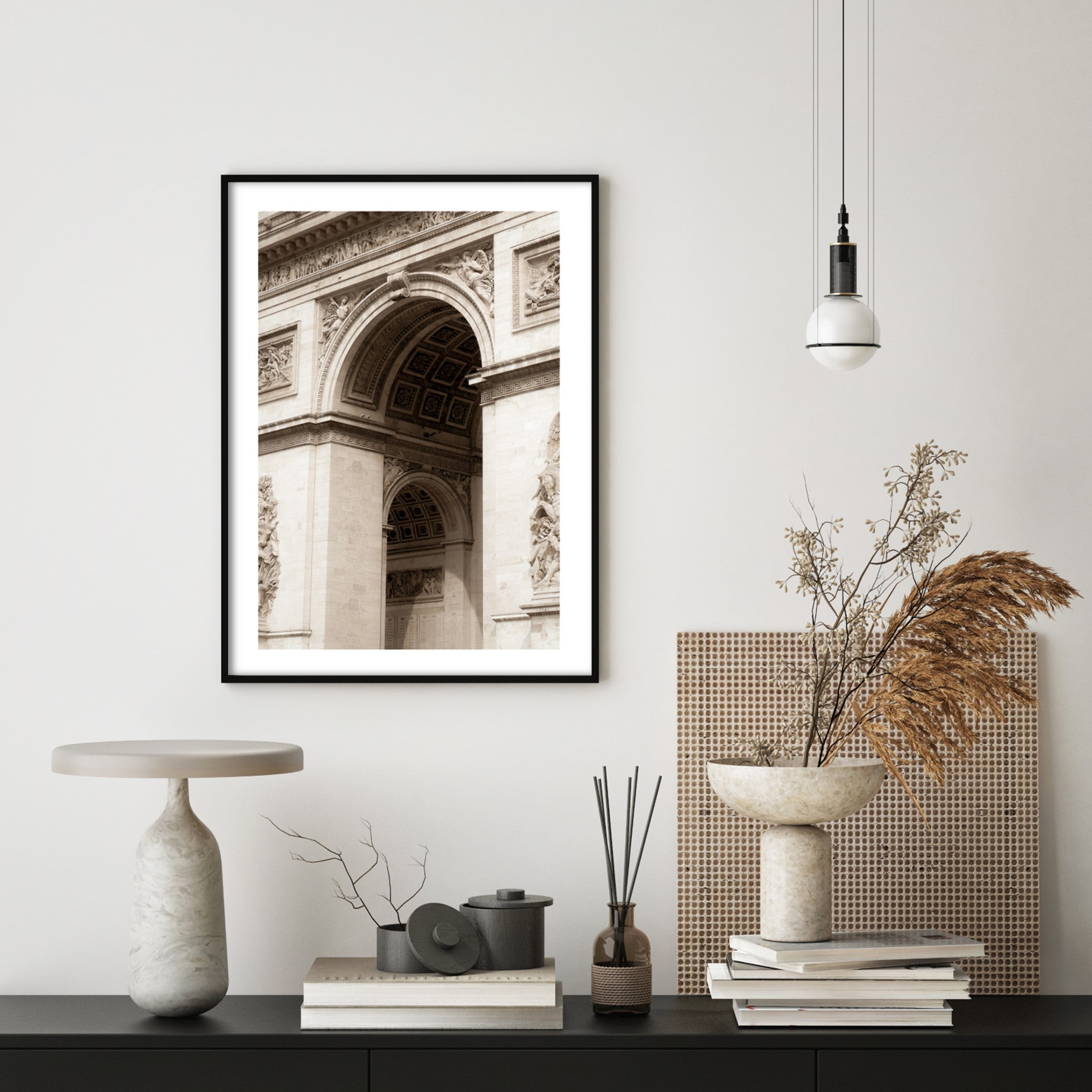 photography poster of the arc de triomphe in paris in boho home