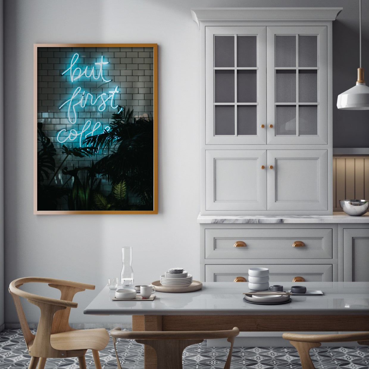 Print poster wall art but first coffee neon