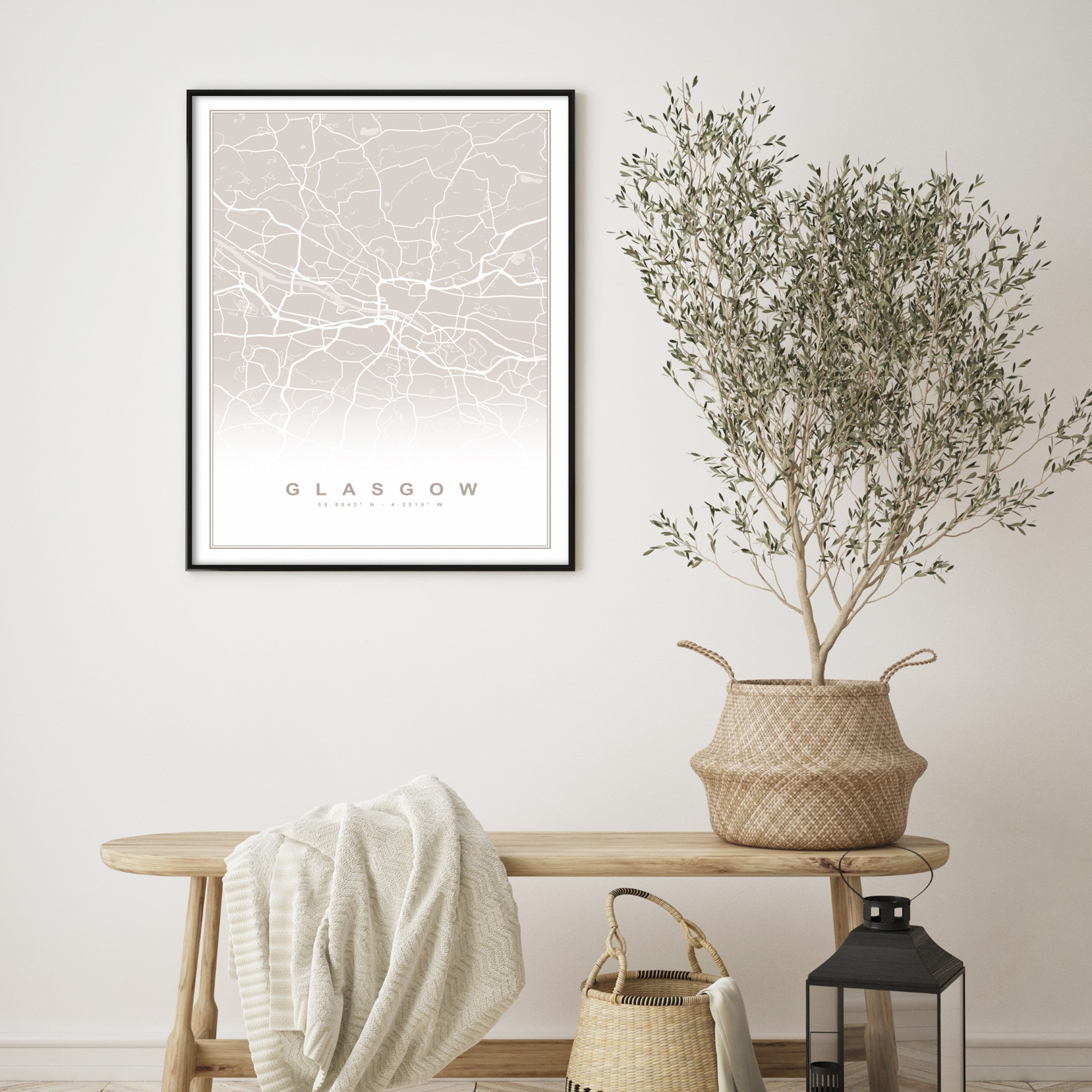 glasgow wall map in boho living room