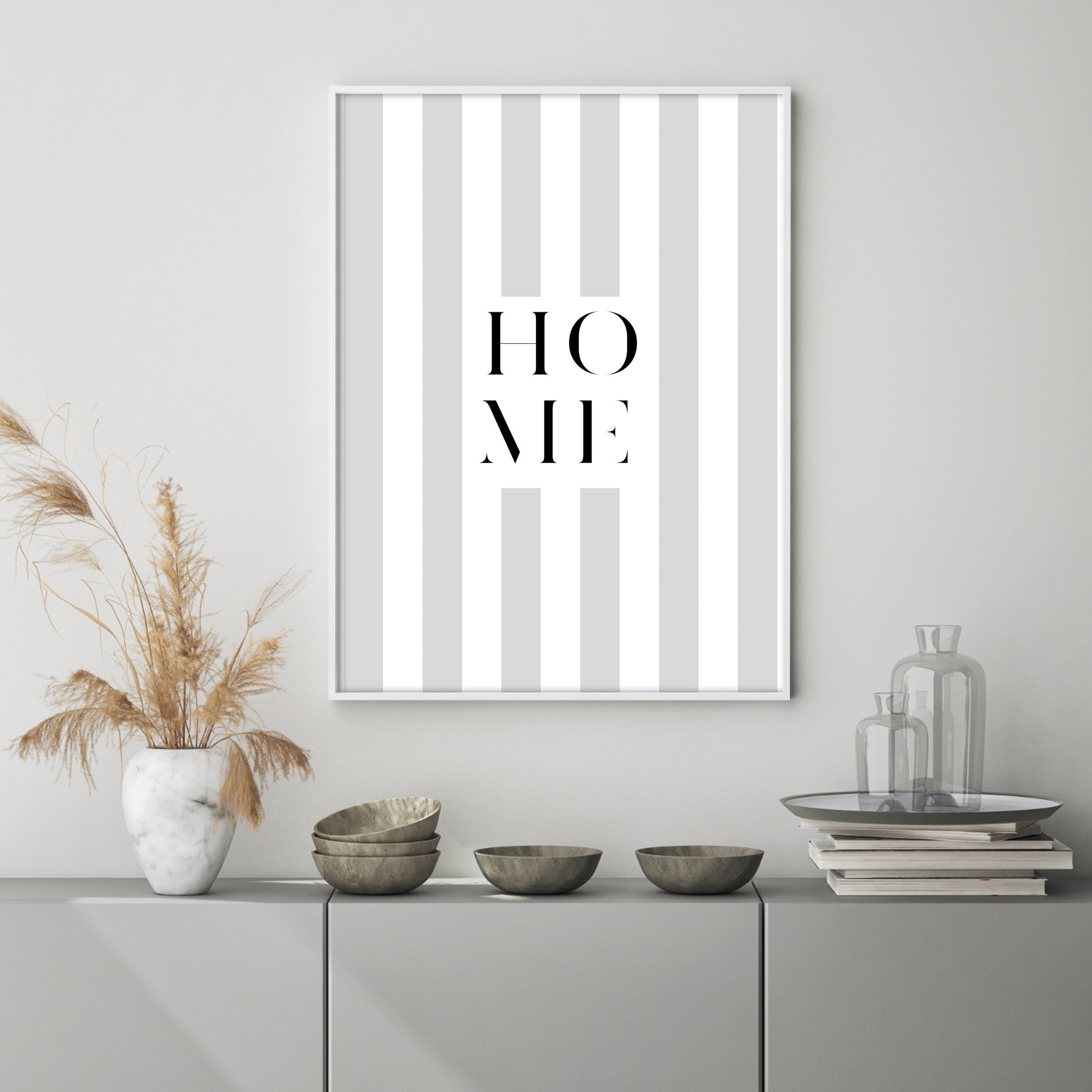 striped home wall art in grey interior