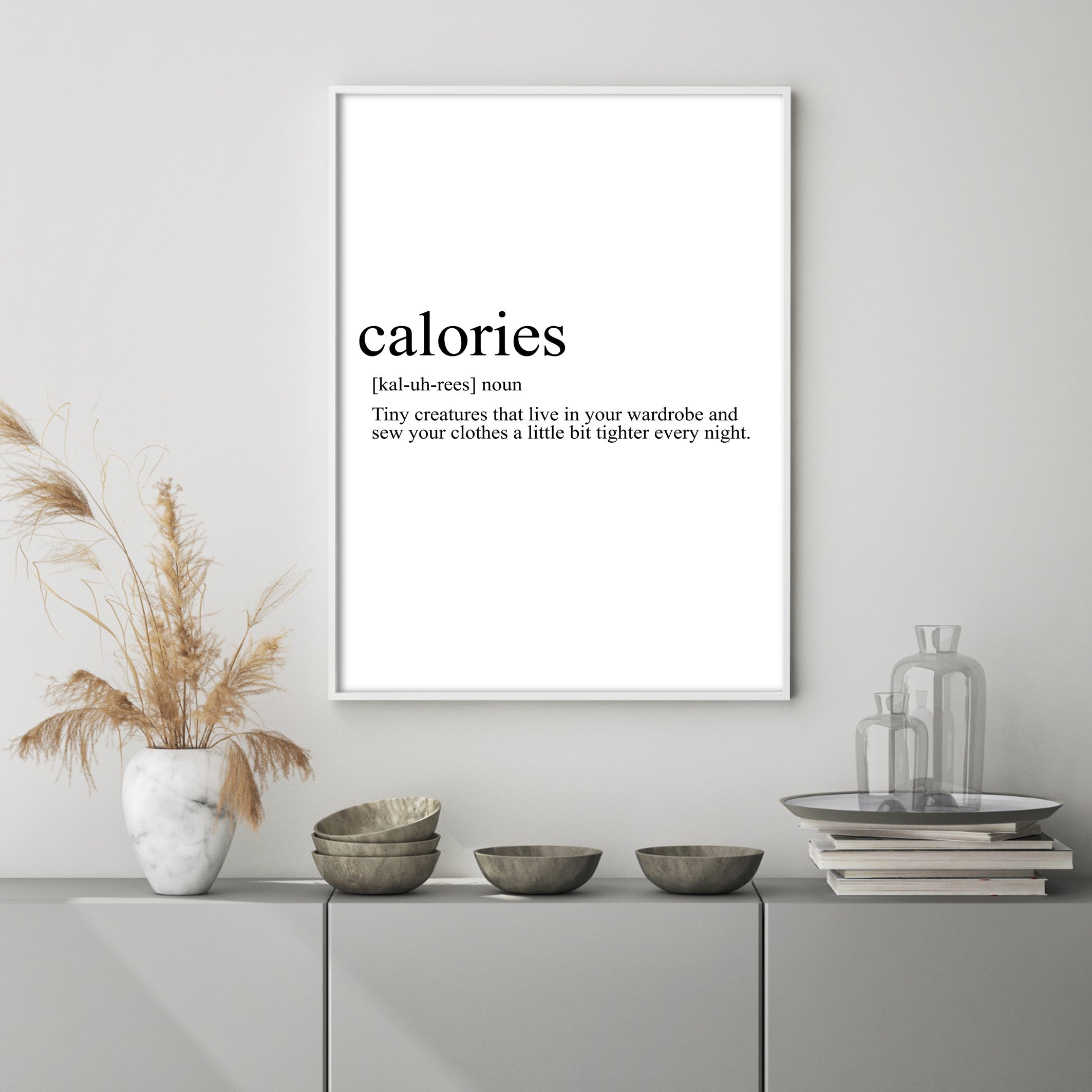 calories wall poster in grey home