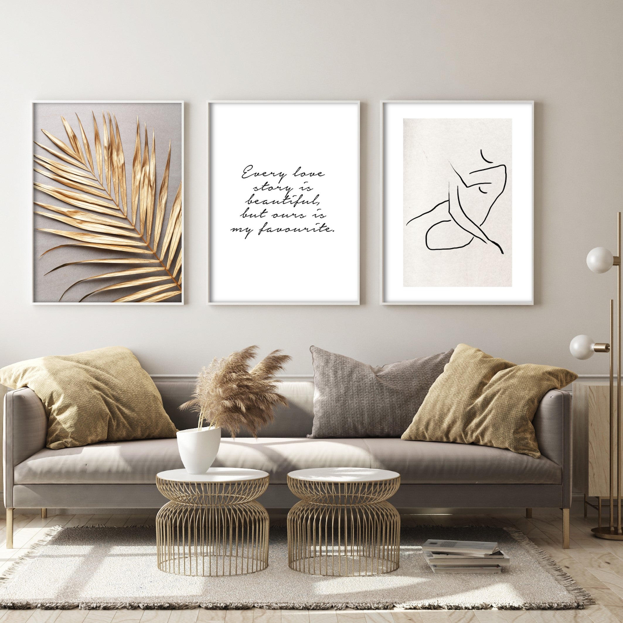 every love story is beautiful wall art in boho luxury living room