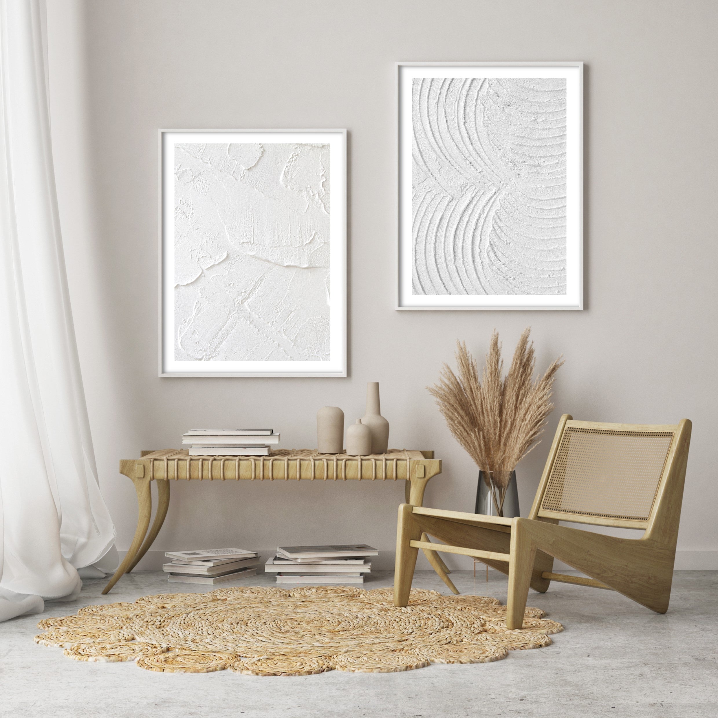 white plaster wall art