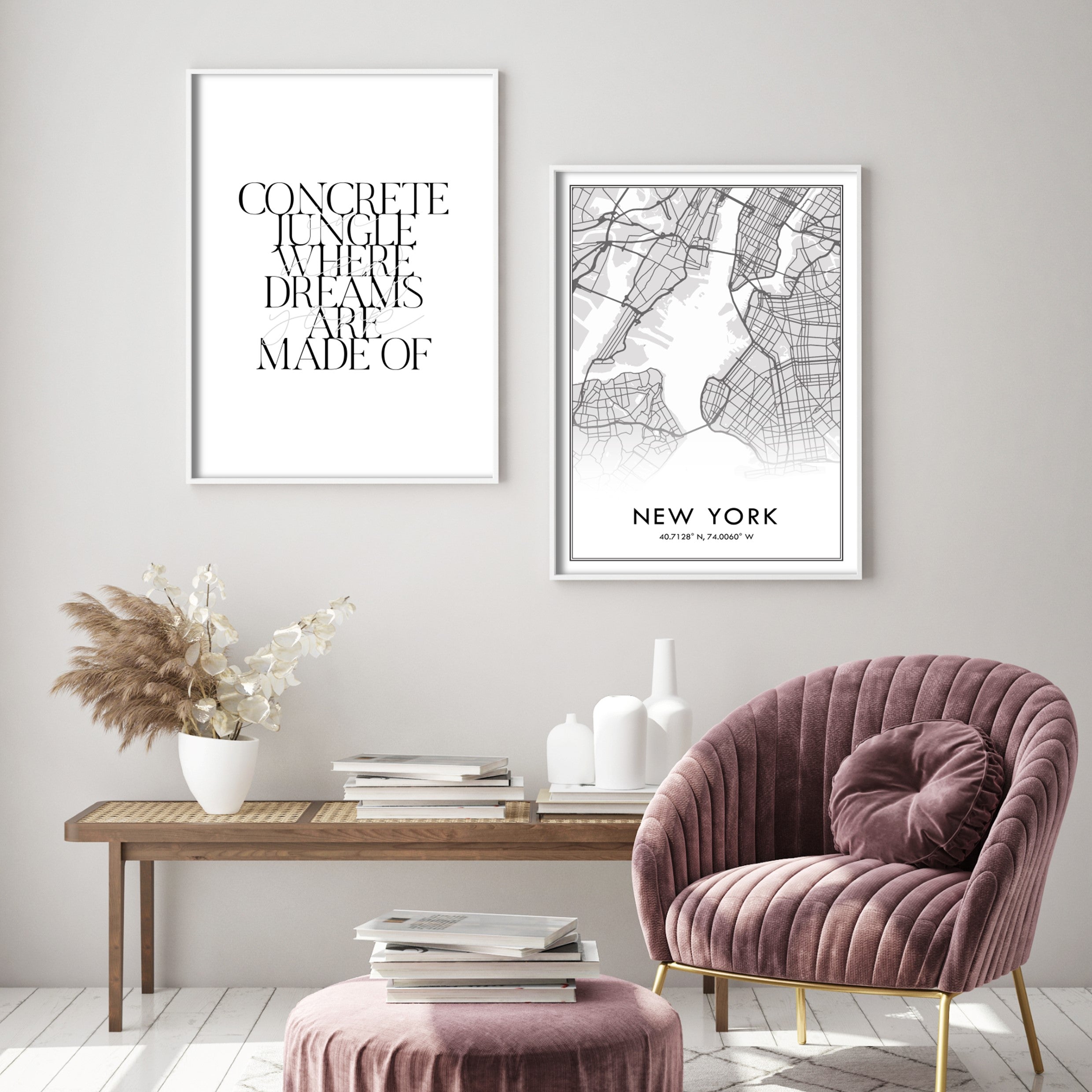 concrete jungle new york inspired wall art in modern living room