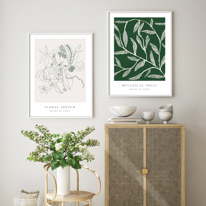 green botanical illustrated art prints