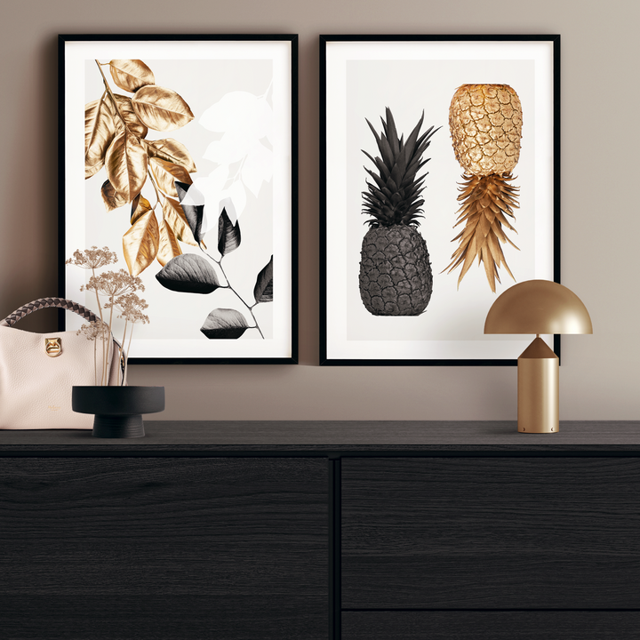 black and gold pineapples print poster