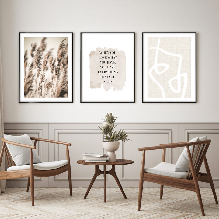 beige love wall art print set