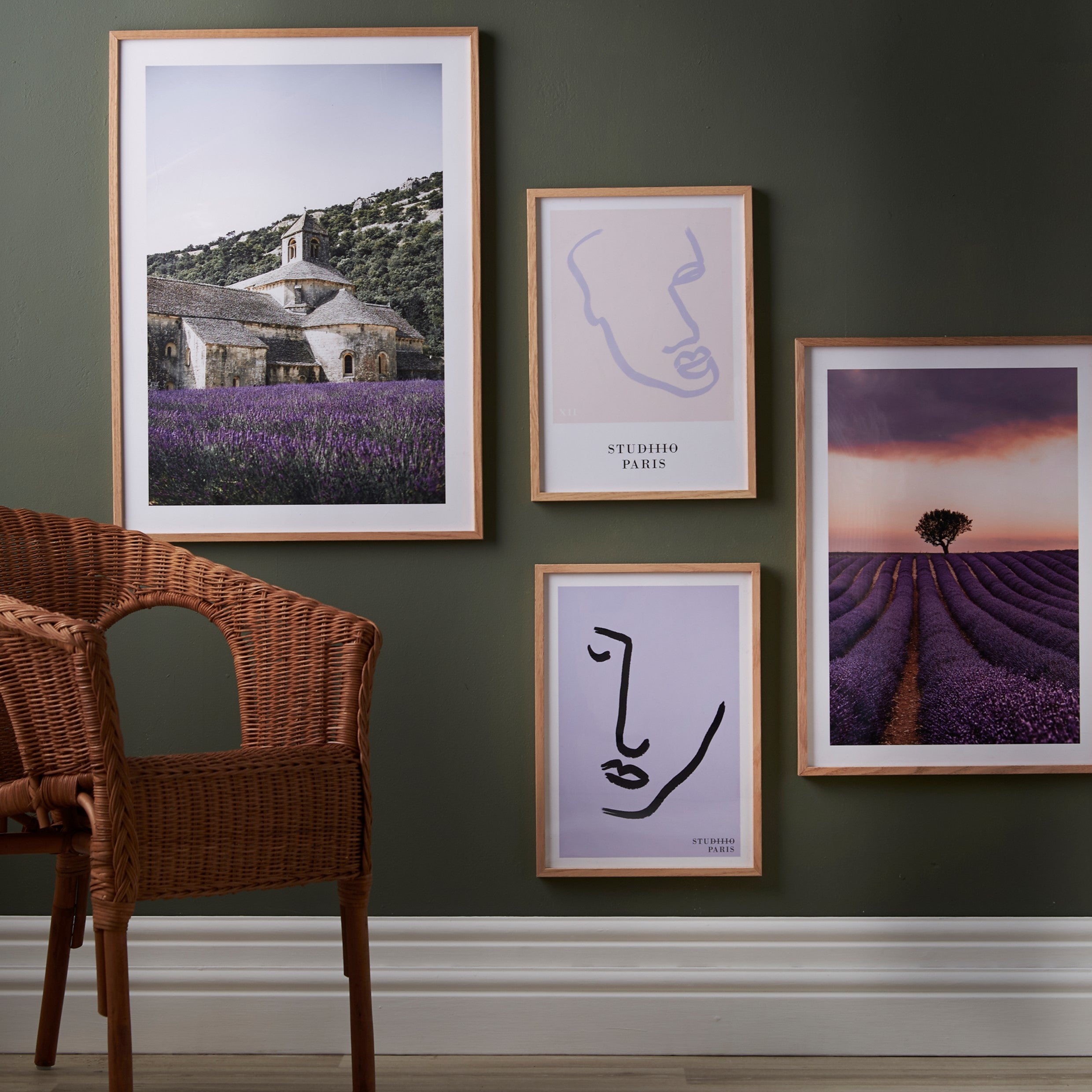 Purple Fields poster of old abbey surrounded by mountains and lavender