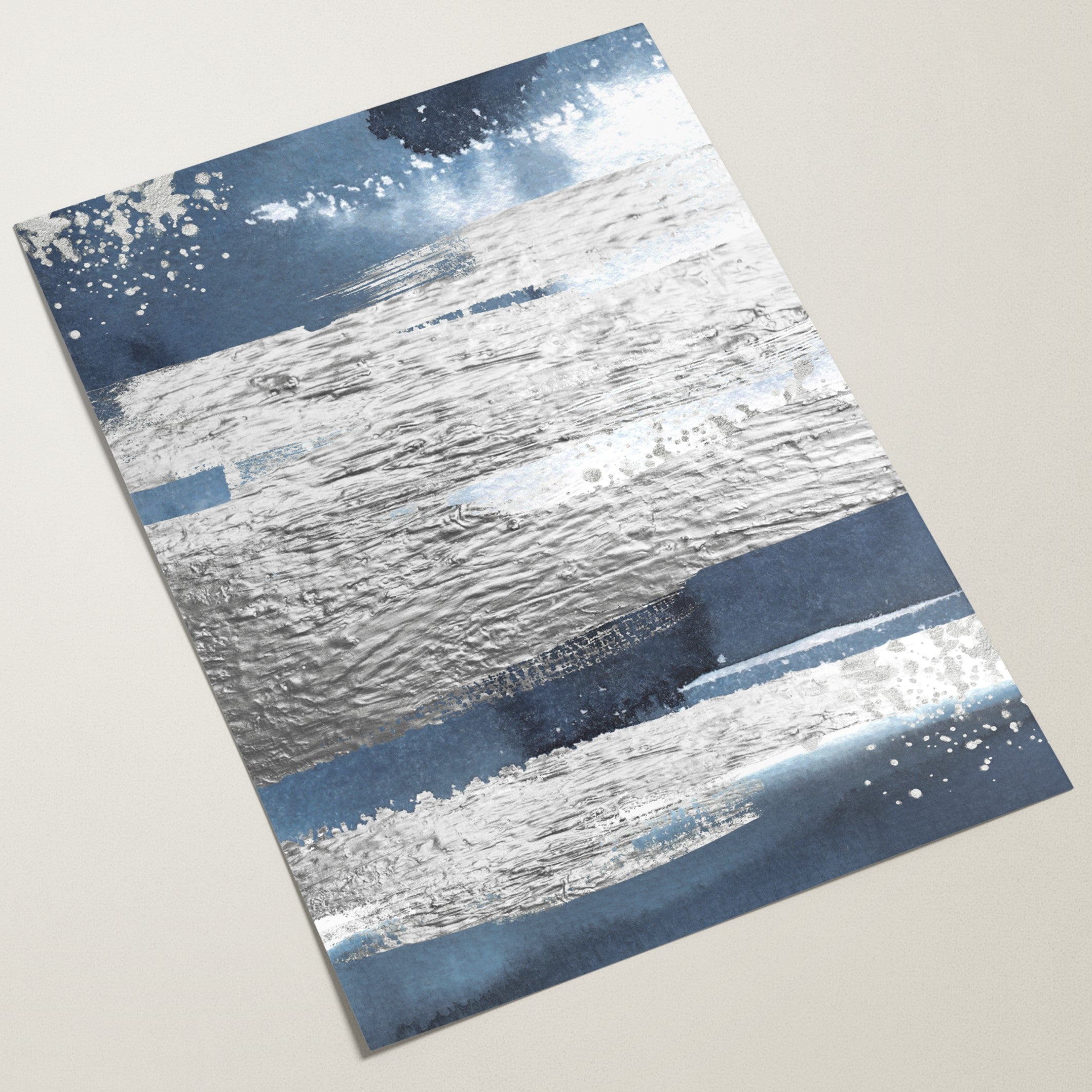 blue and silver wall print