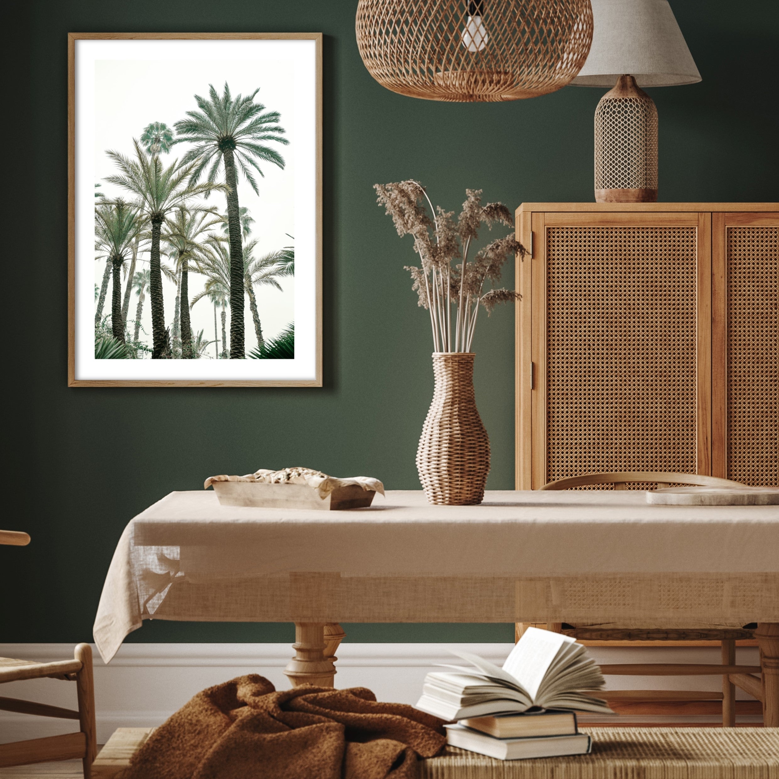 palm grove wall art in green dining room