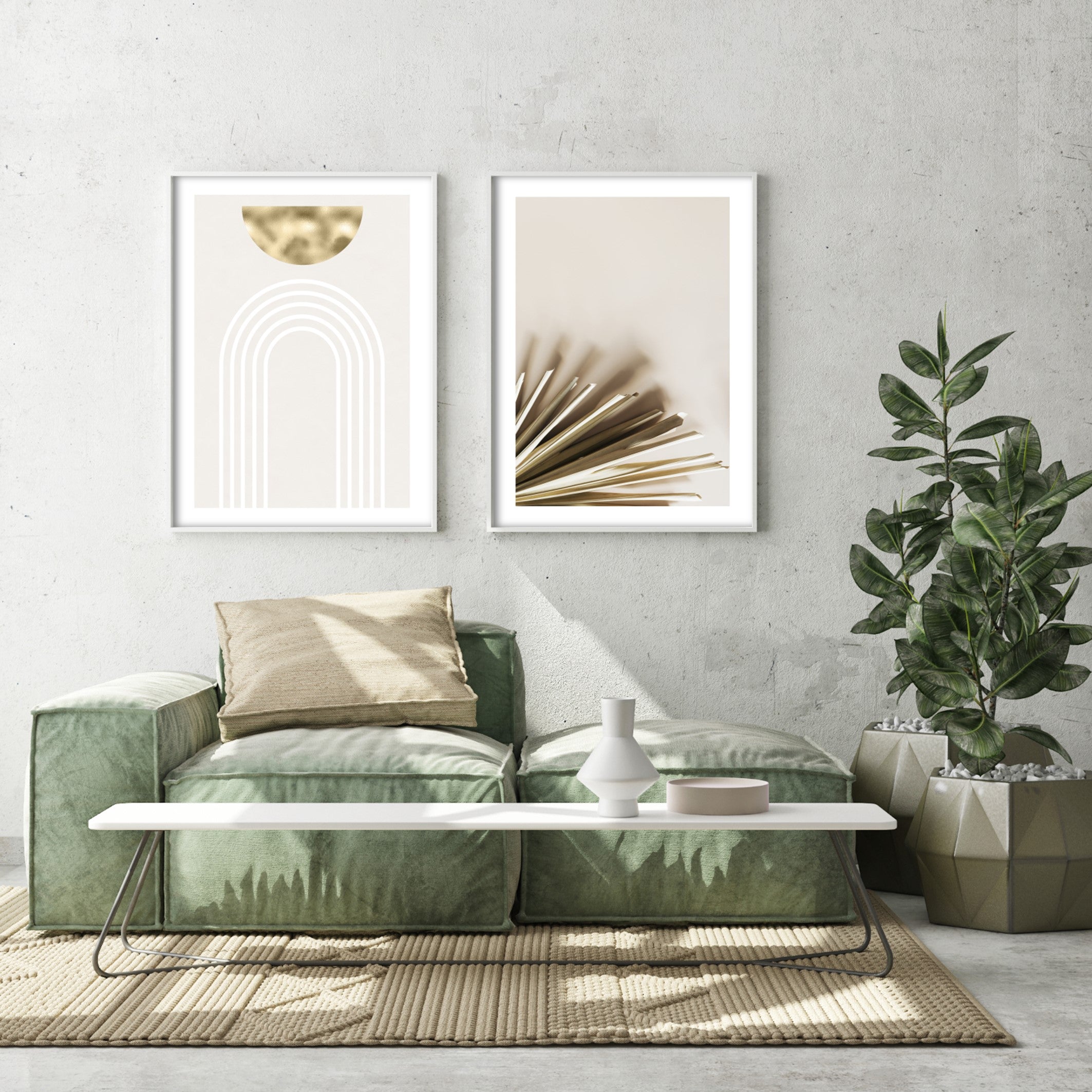 gold palm print in modern home