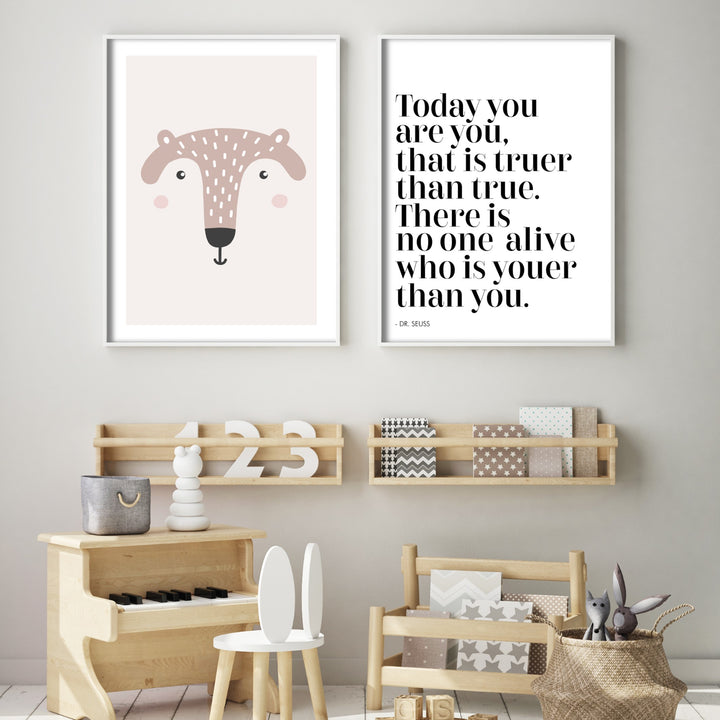 cute illustrated animal wall art in kids bedroom