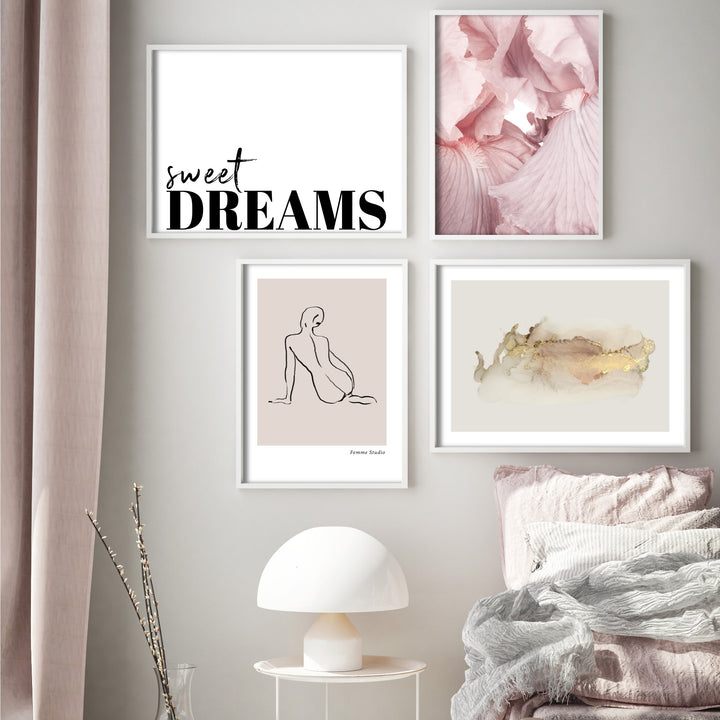 bedroom wall art in pink and gold