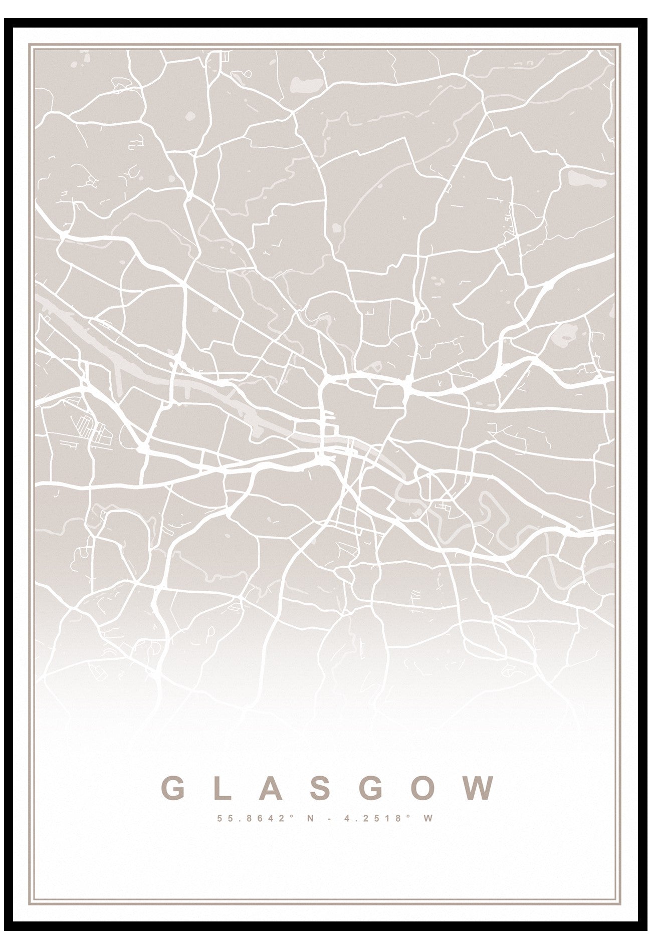 Neutral Glasgow Map Wall Art