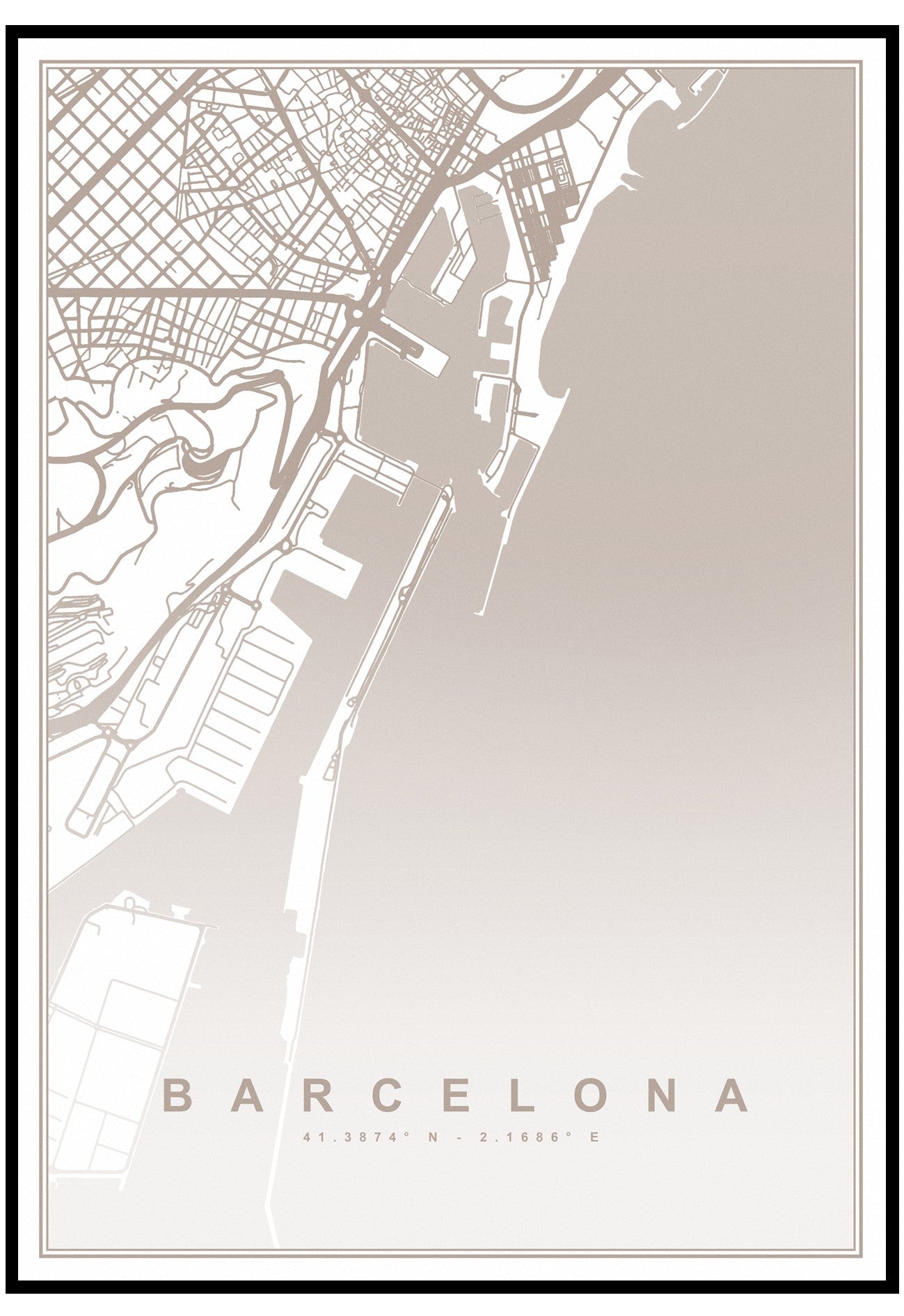 Neutral Barcelona Map Wall Art