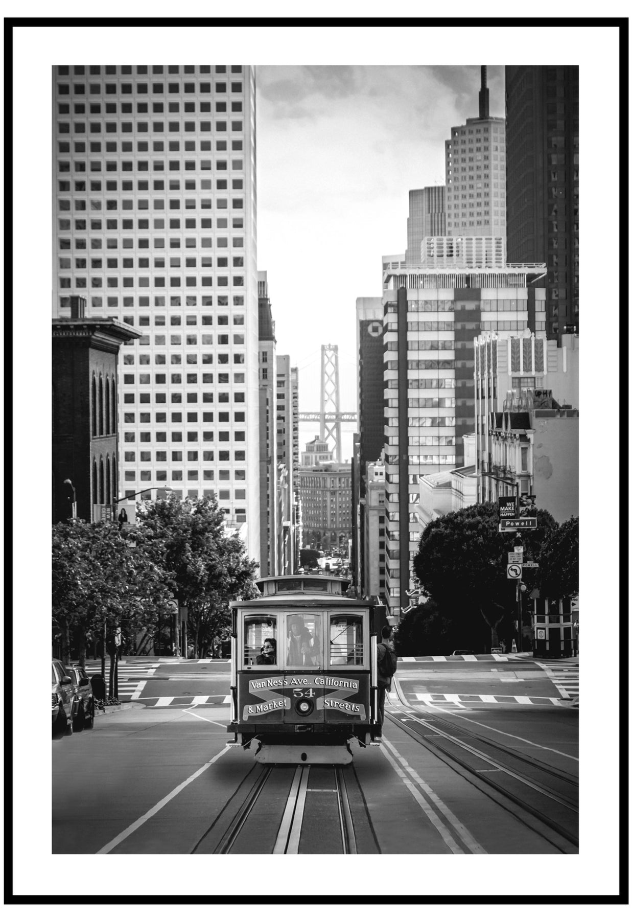 San Francisco Retro White And Cable – Slay Black My | Print Photography Poster Car