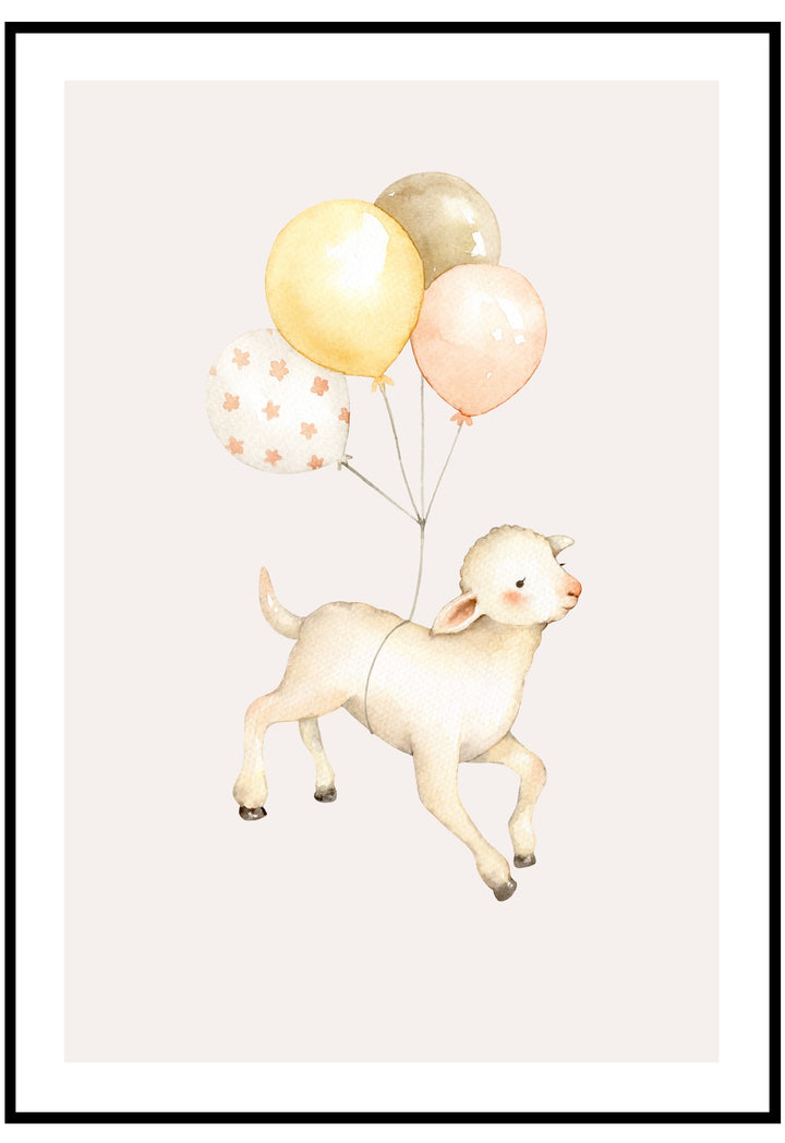 balloon lamb cute kids illustrated wall print