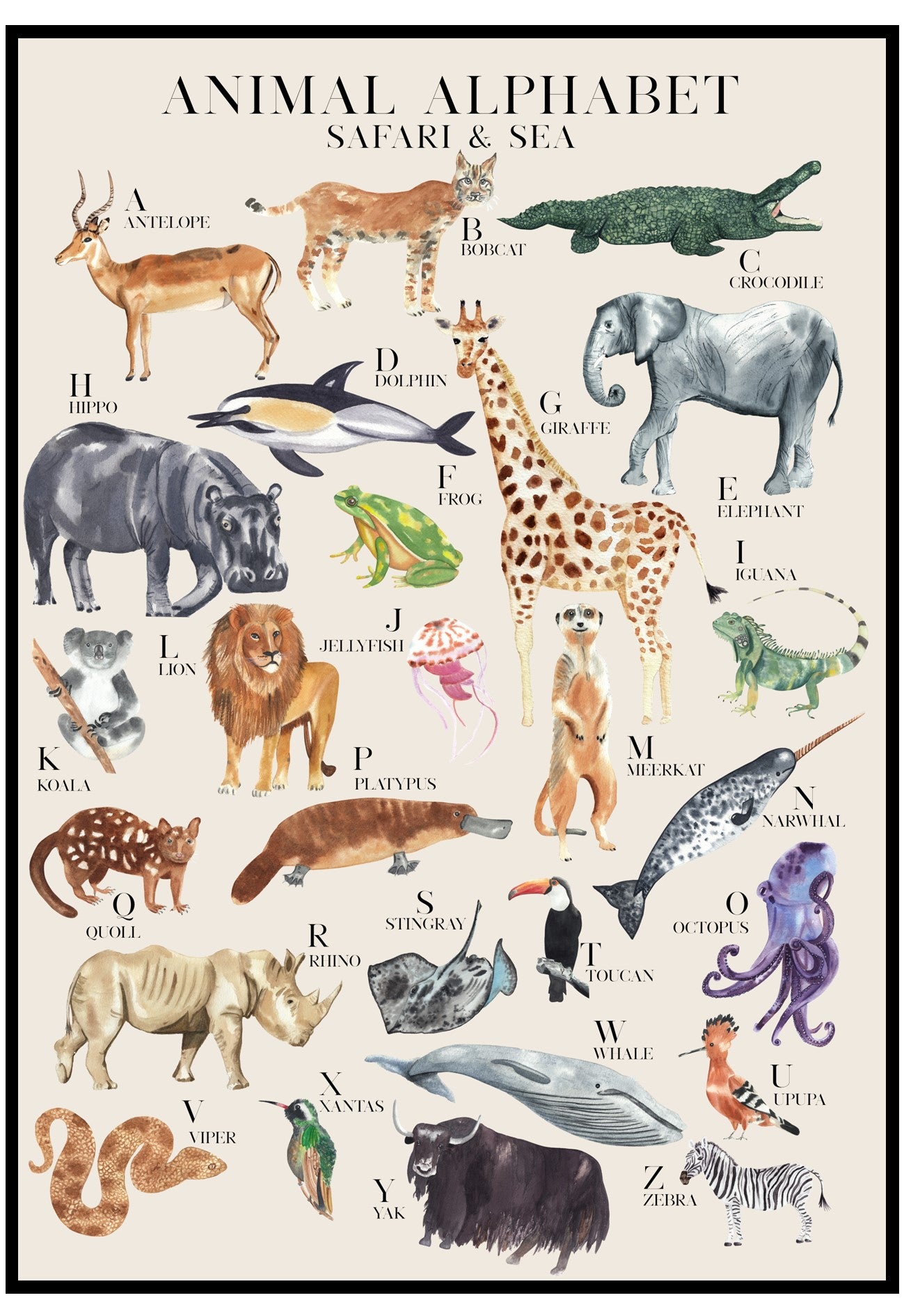 safari and sea animal wall art