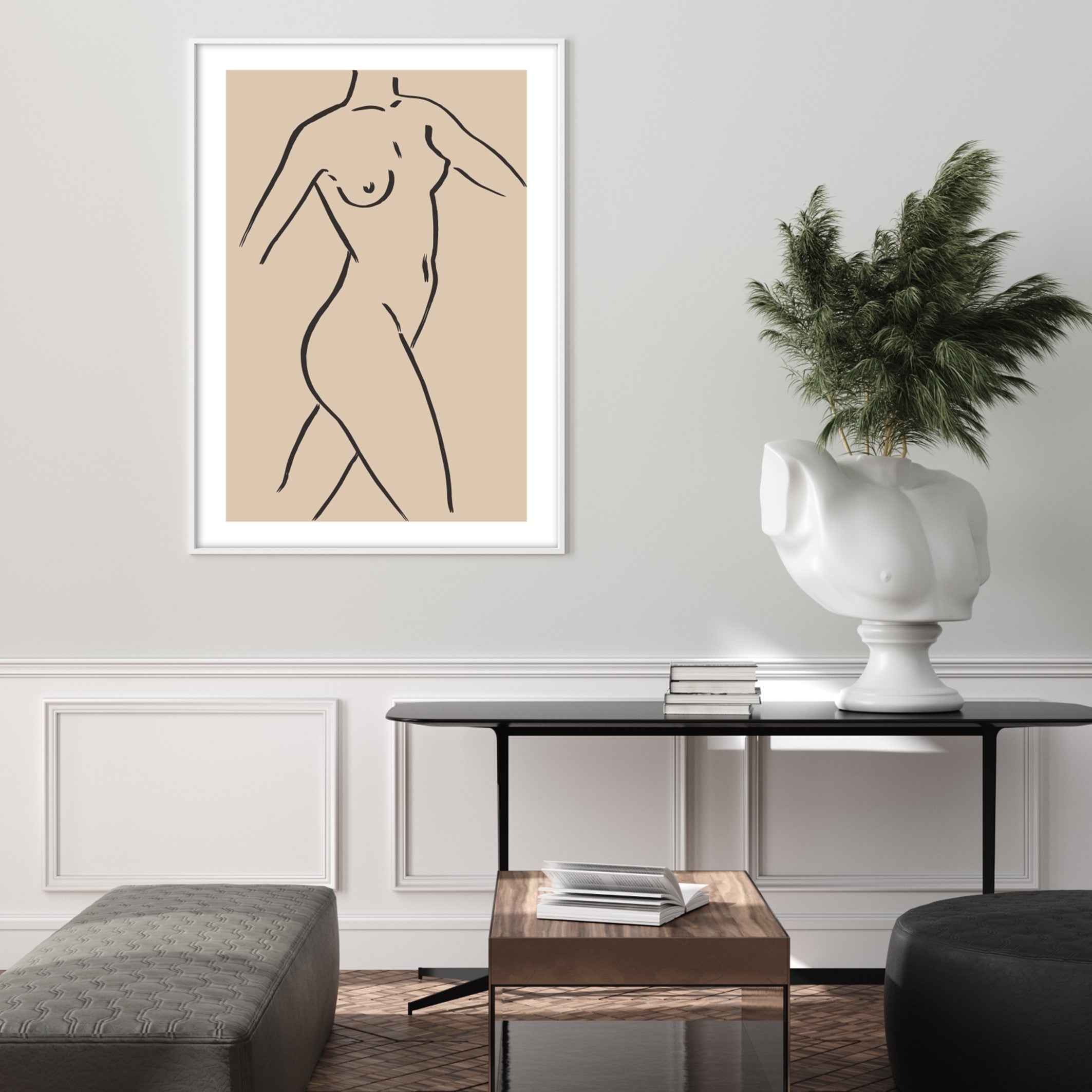 Line art illustration of female body poster