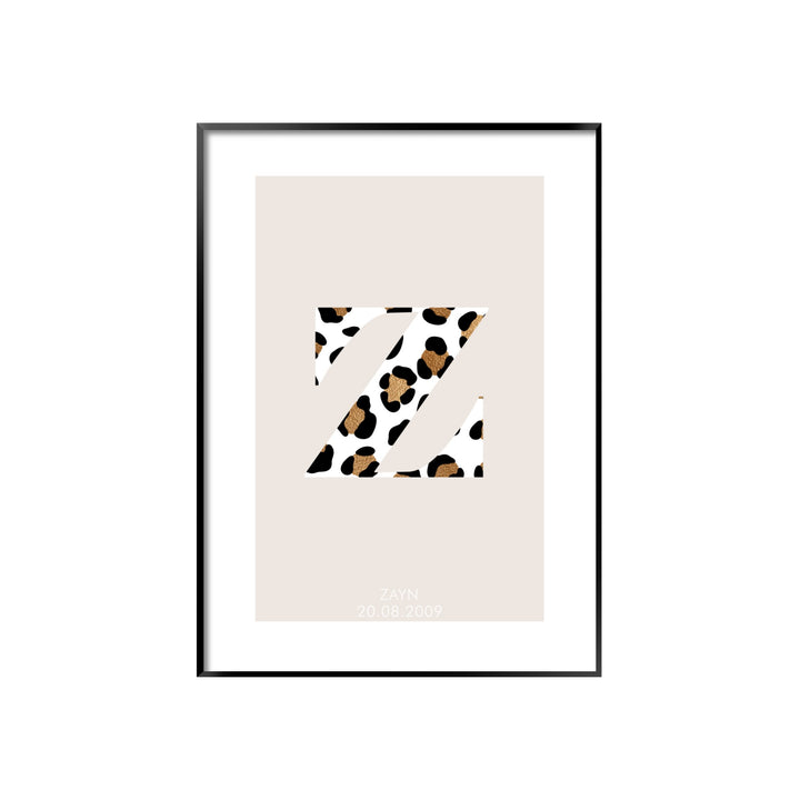 Print poster wall art personalised leopard print alphabet